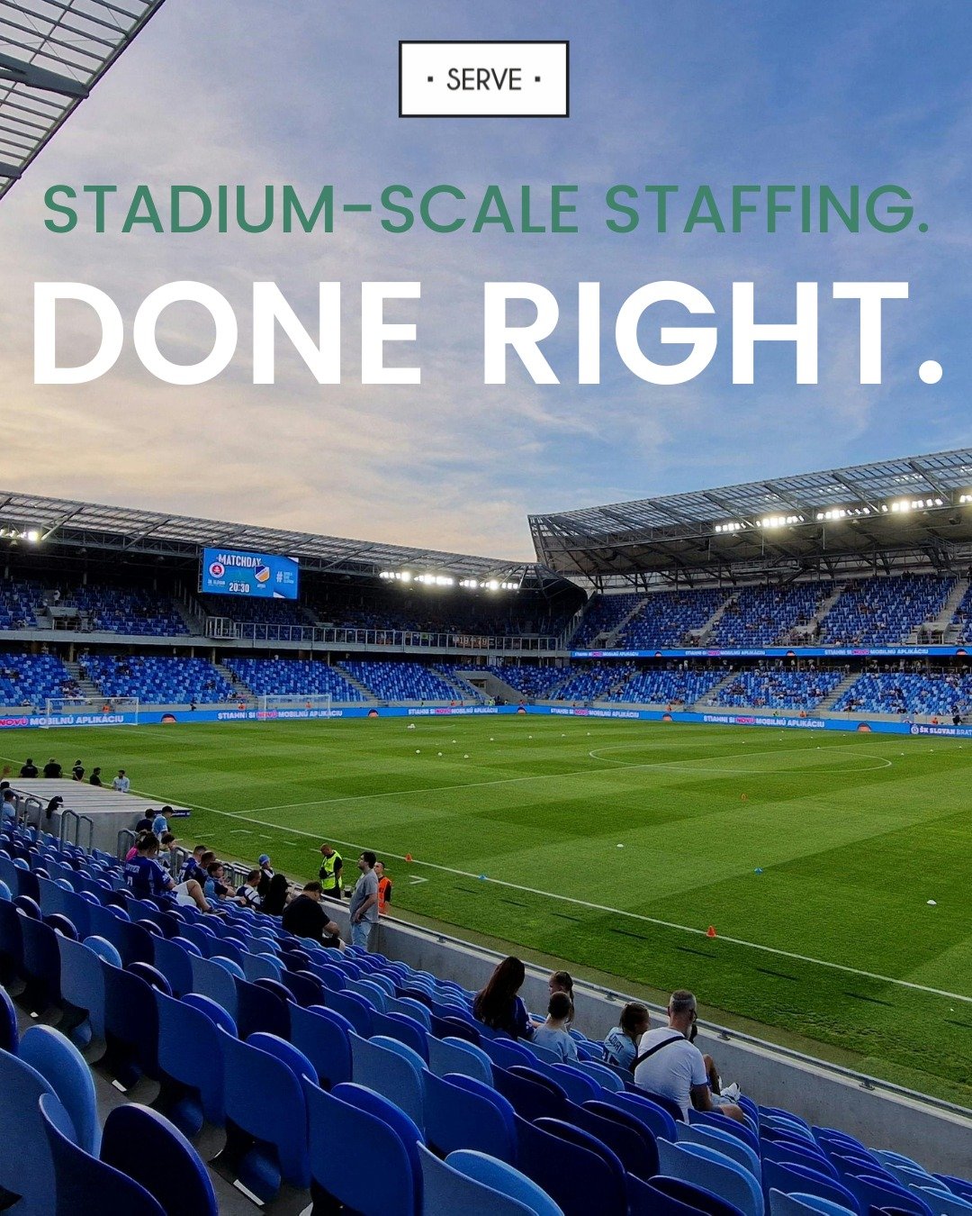From sell-out concerts to championship matches, stadium service needs to be smooth, scalable and responsive. That&rsquo;s where we come in.

At Serve, we&rsquo;ve built a flexible, highly-trained crew network that can scale with your event. Need 10 b