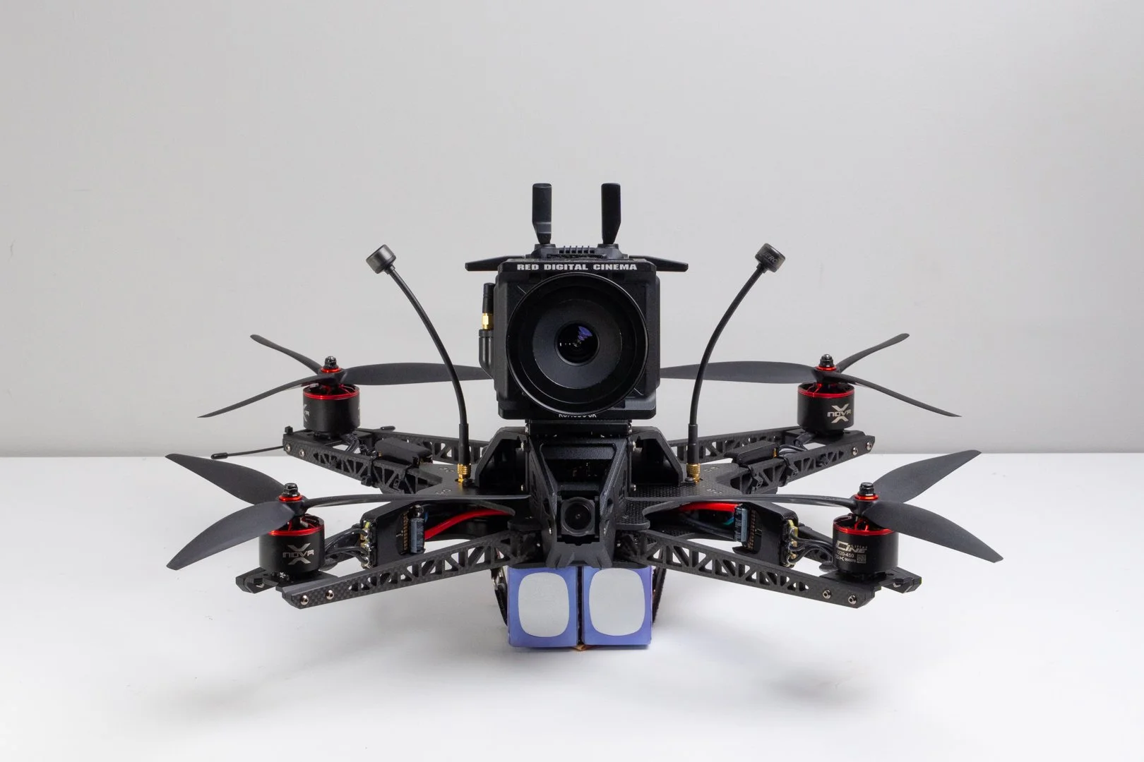 Large heavy lift, startruss style drone. RED camera. Raw video.