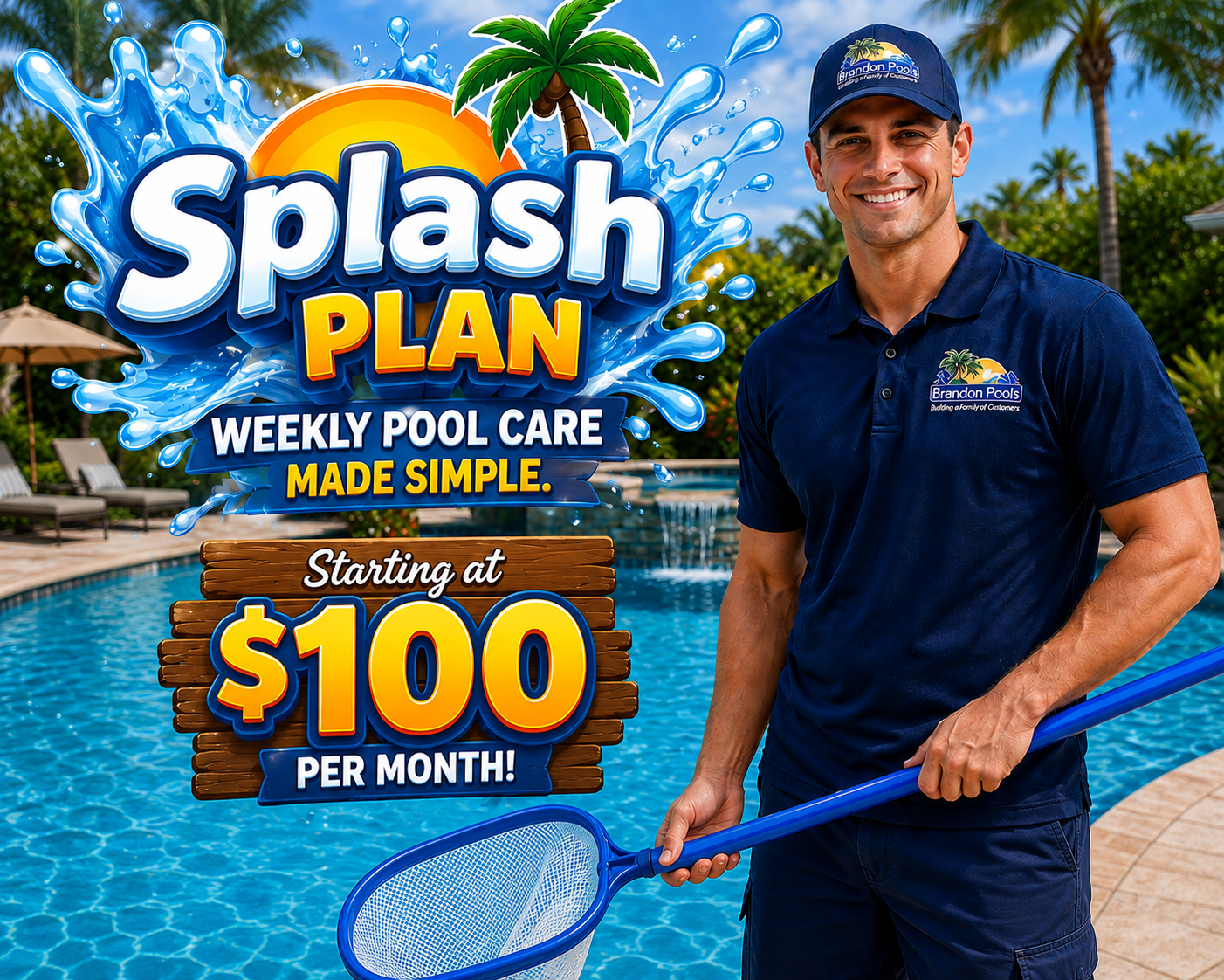 Brandon Pools technician preforming professional pool maintenance in SWFL. Service Plans