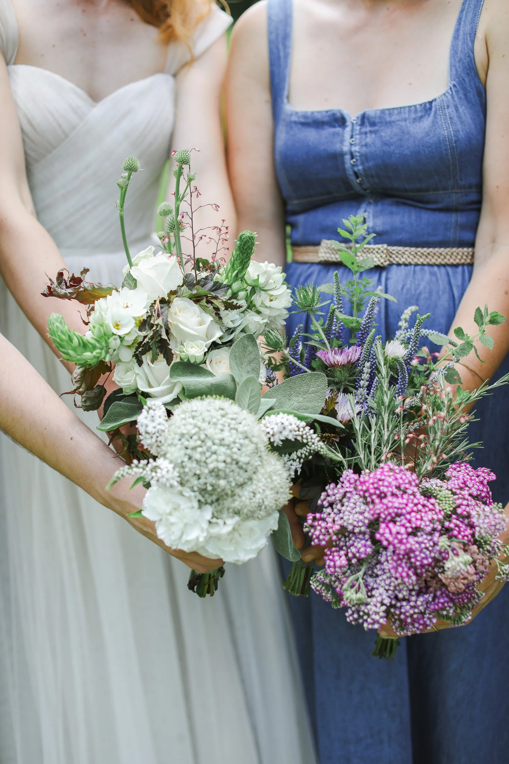 Women holding wedding flowers at intimate wedding in Travelers Rest, SC