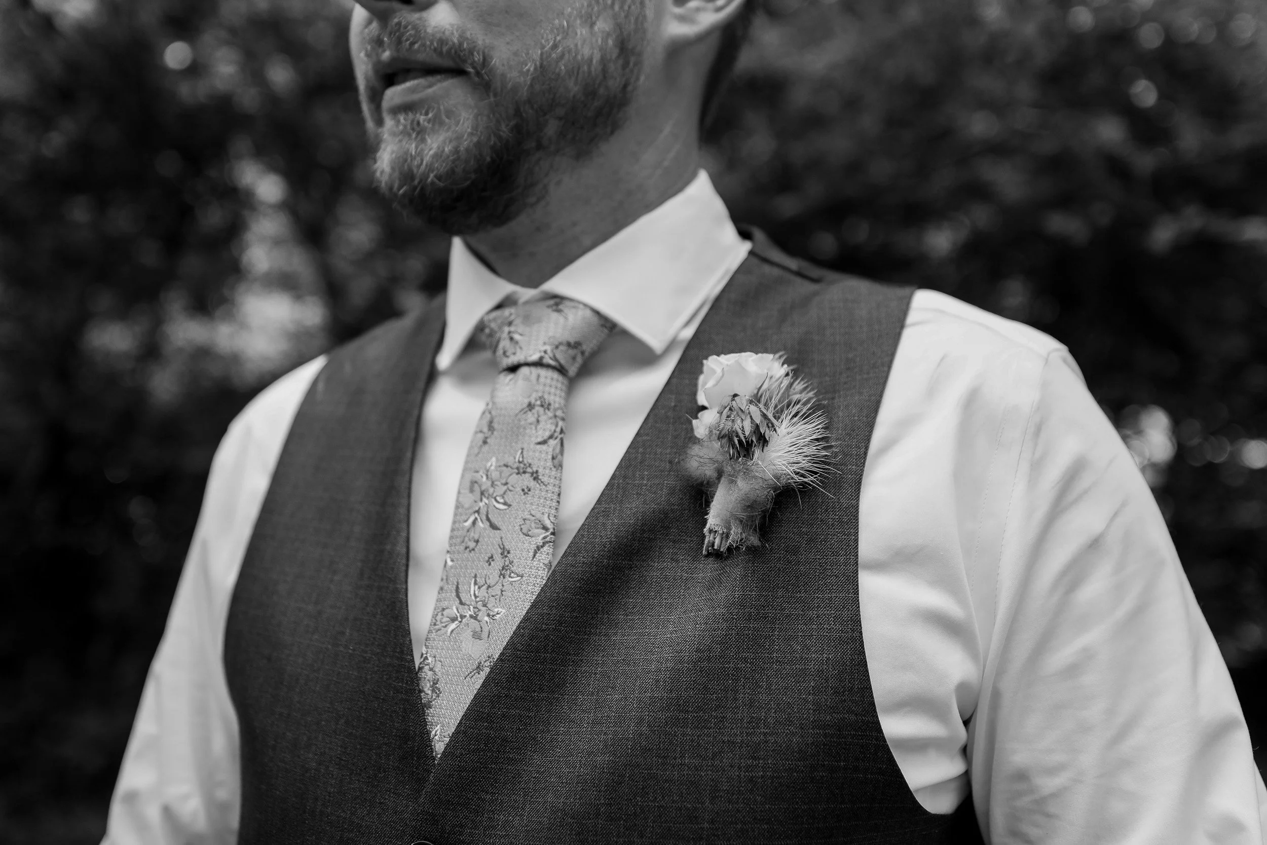 Close-up of a man during wedding ceremony in back yard wedding in Clemson, SC