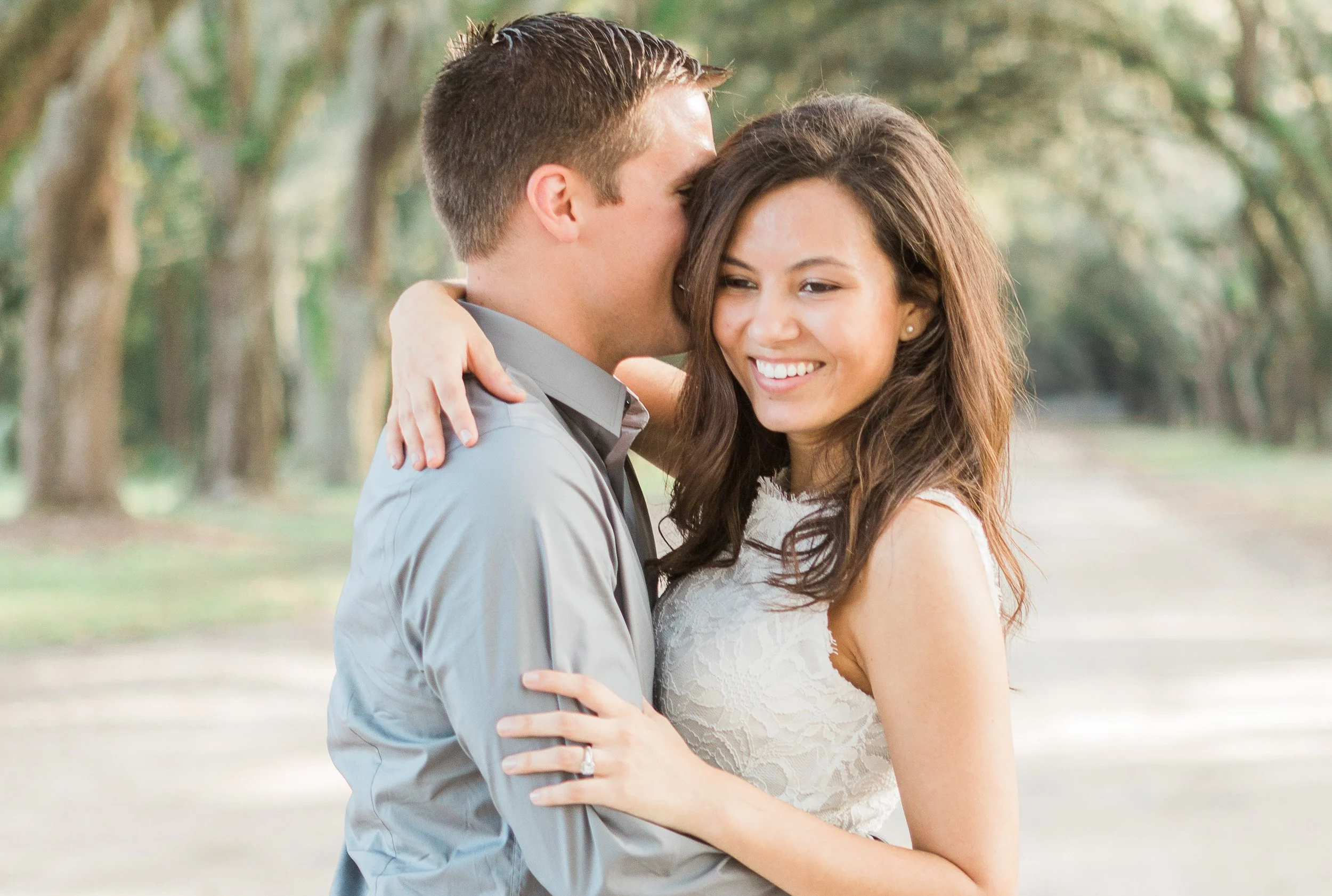 A bride and groom embraces outdoors during elopement in Greenville, SC