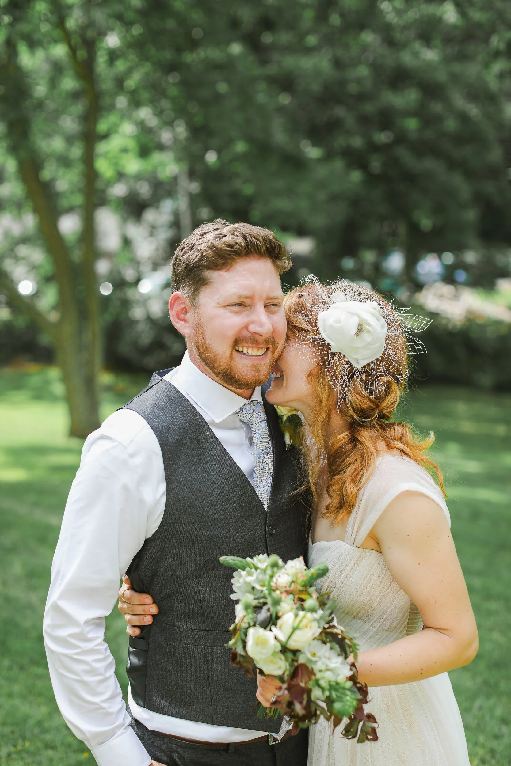 Bride and groom in backyard wedding in Clemson, SC