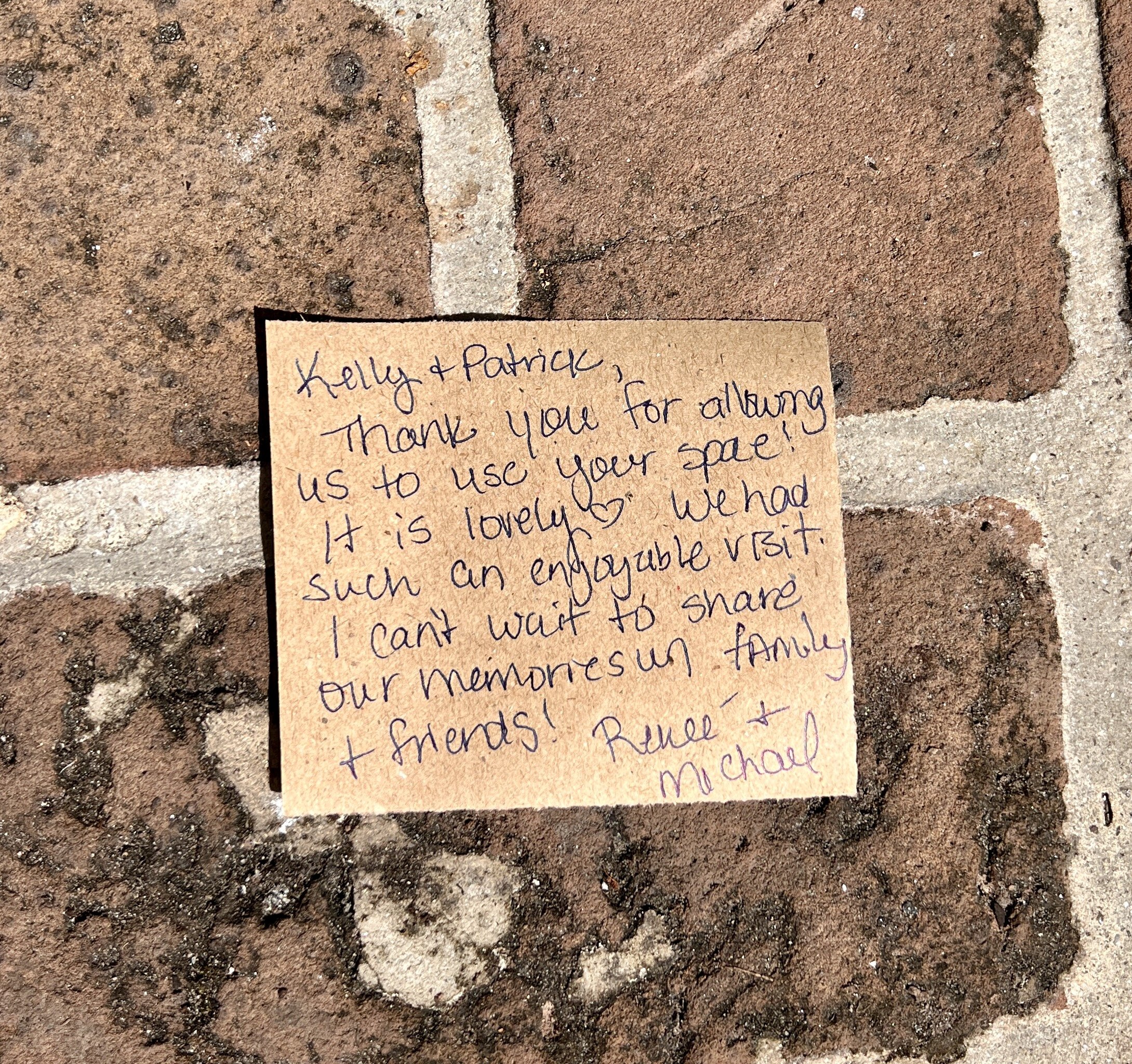 Kelly & Patrick, Thank you for allowing us to use your space! It is lovely ❤️ We had such an enjoyable visit. I can't wait to share our memories w/ family & friends! Reneé & Michael