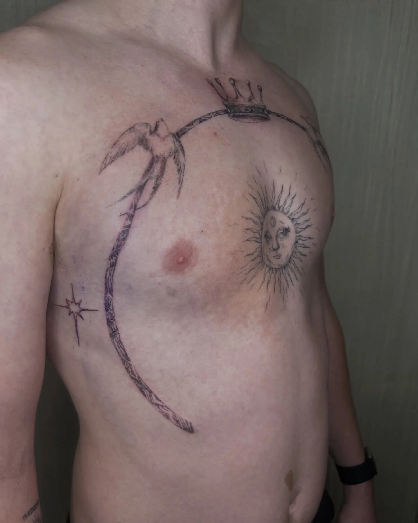 ⛓️&zwj;💥 multi session chest piece 🌞 

Who said hand poke can&rsquo;t be large scale? Finished up this multisession symmetrical chest piece and I couldn&rsquo;t be happier with the fina result. Thank you so much Abram for having such a sick idea 🌞