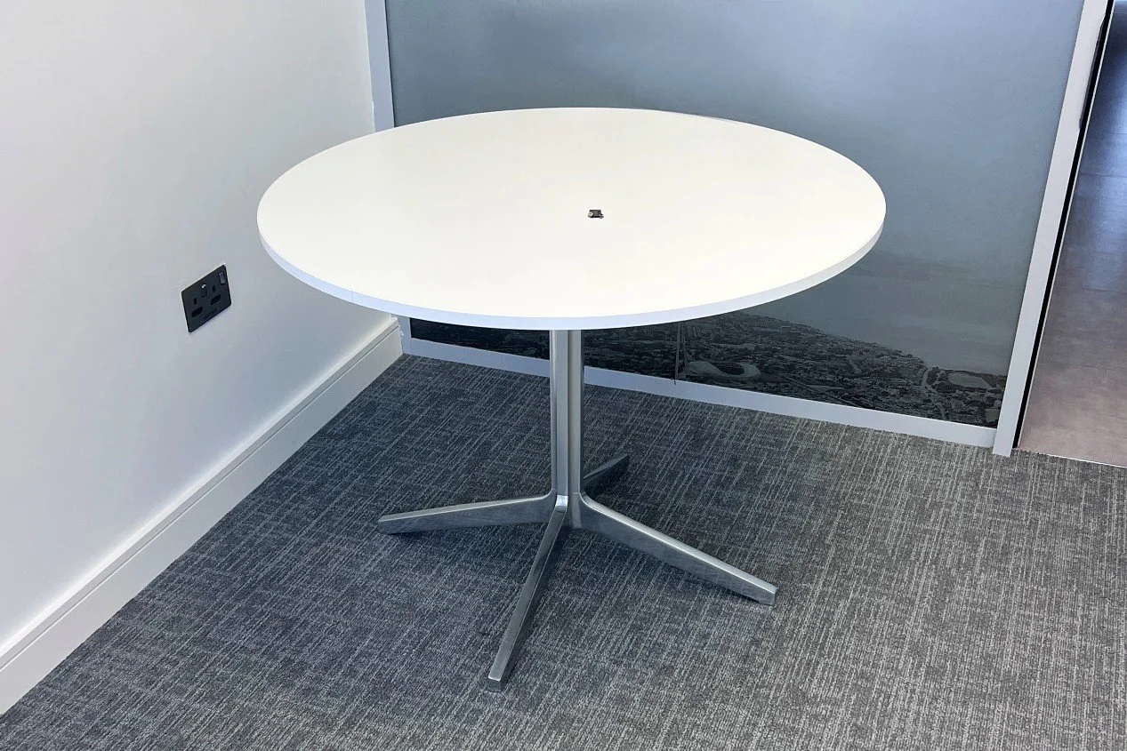 Used white circular meeting table