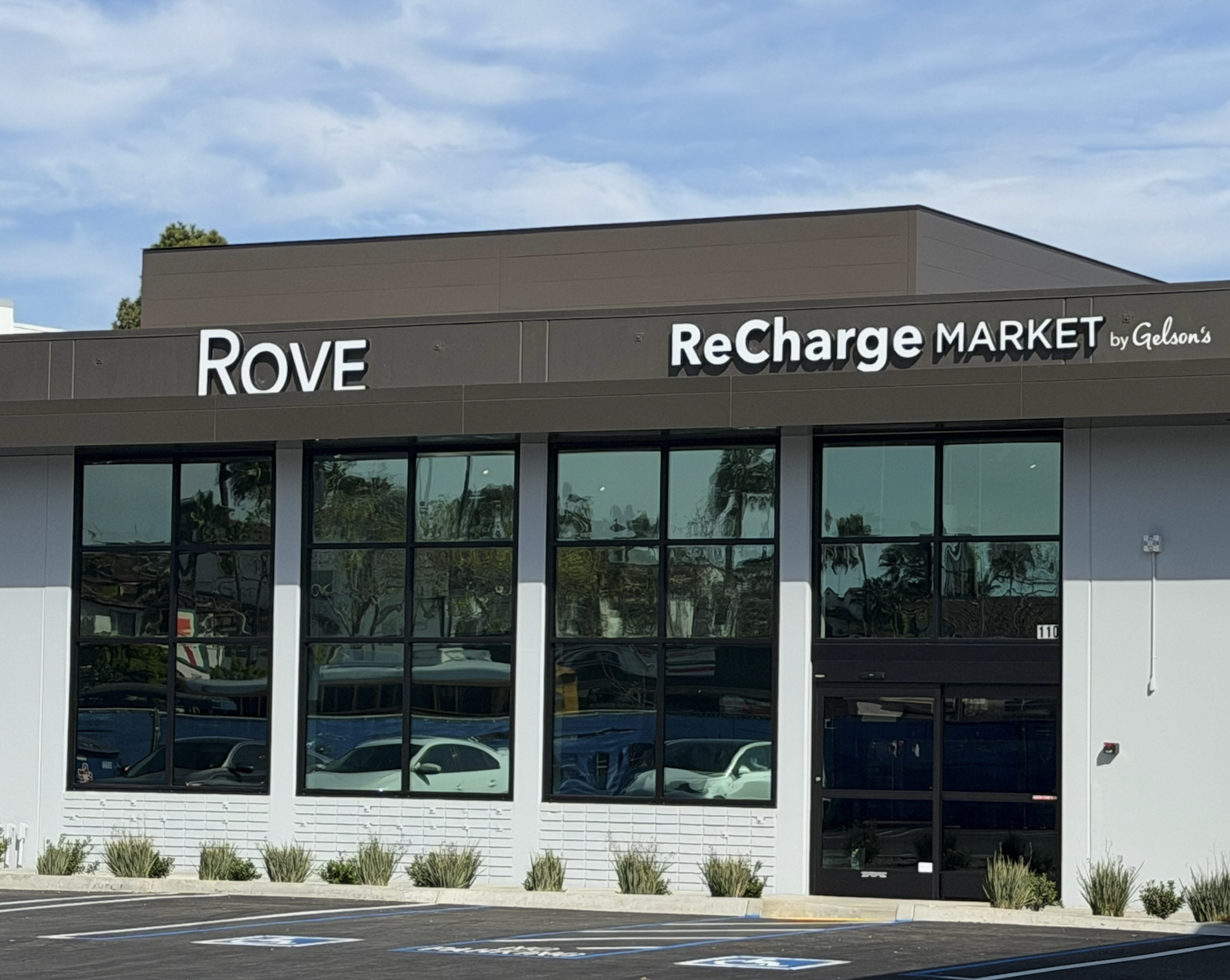 The facade of the Rove Costa Mesa Charging Center and ReCharge market