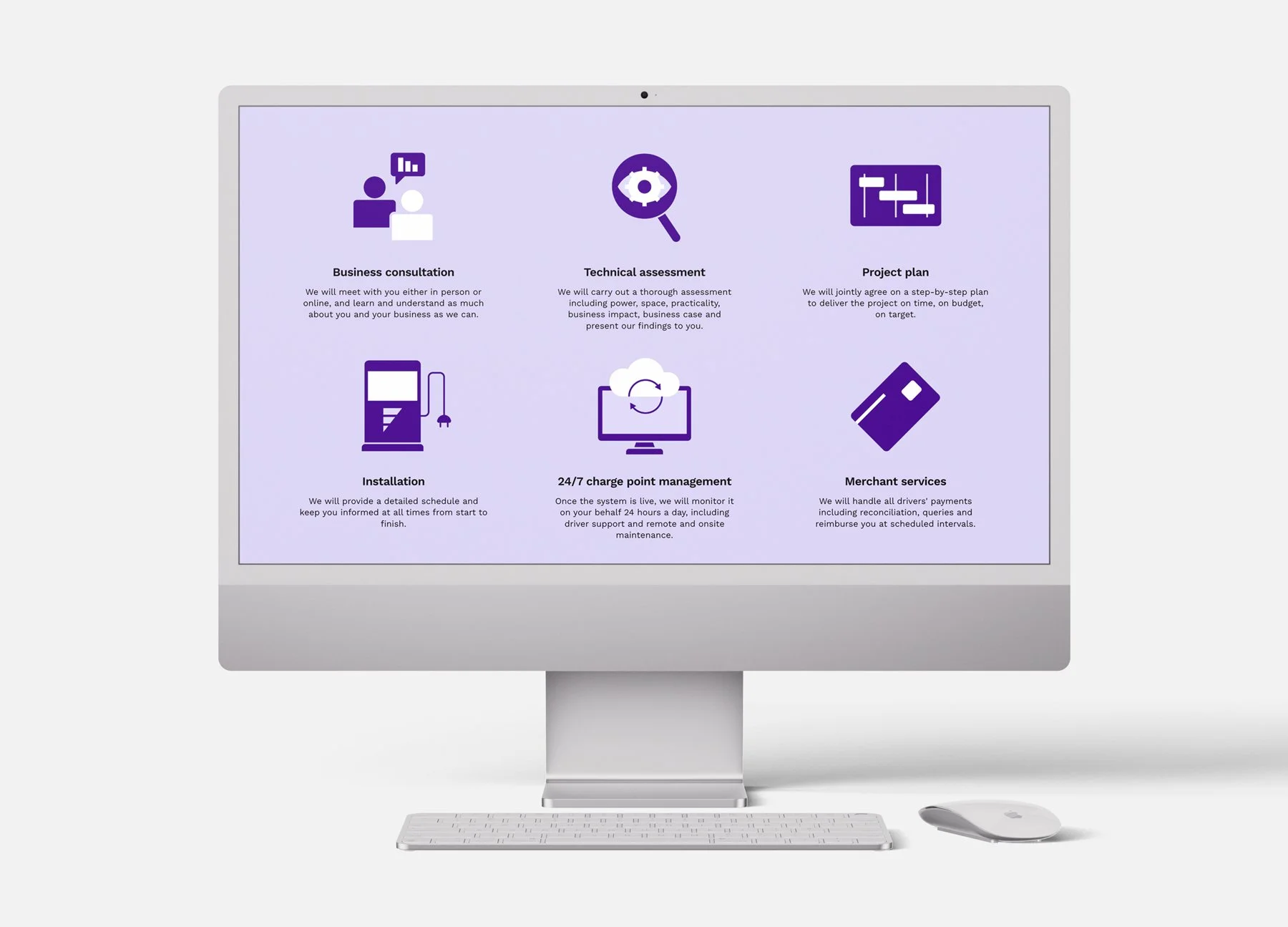 Website showing service icons