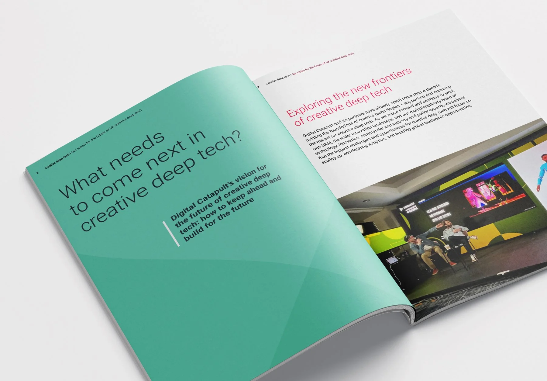 Report spread with mint green design