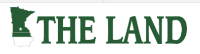 Logo with a green silhouette of the state of Minnesota and the words "THE LAND" in green capital letters.