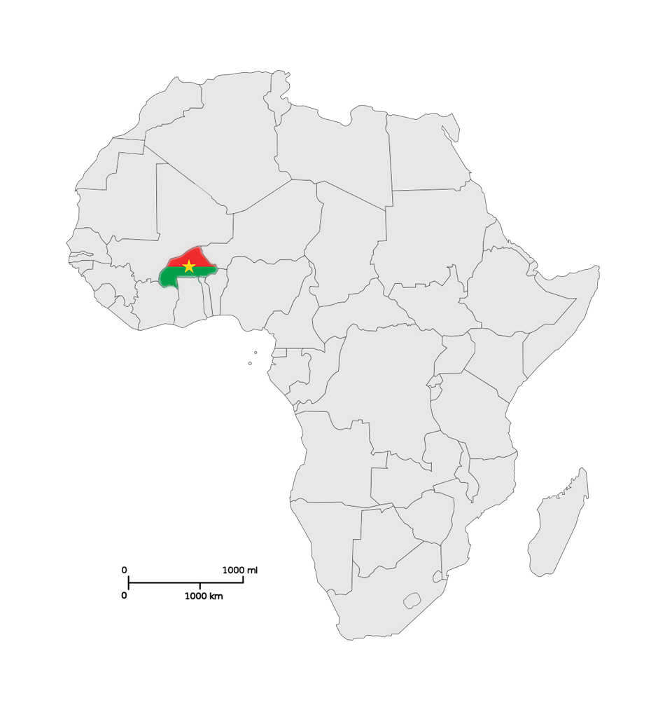 Map of Burkina Faso in Africa