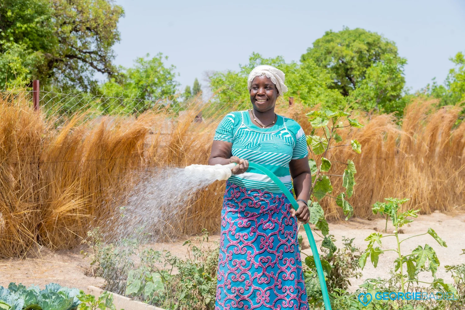 Woman watering a garden