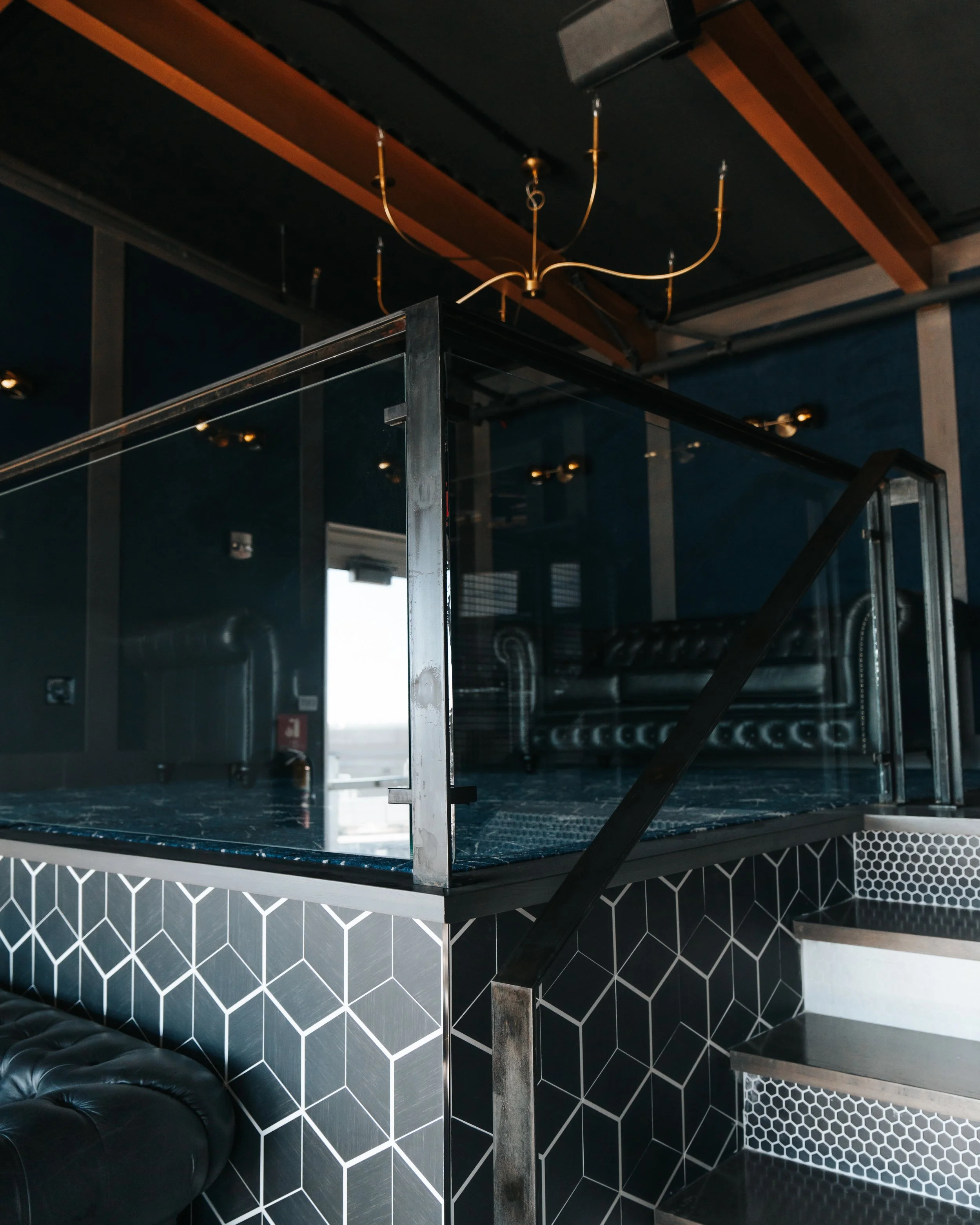 Custom railing, tables, shelves, bar features