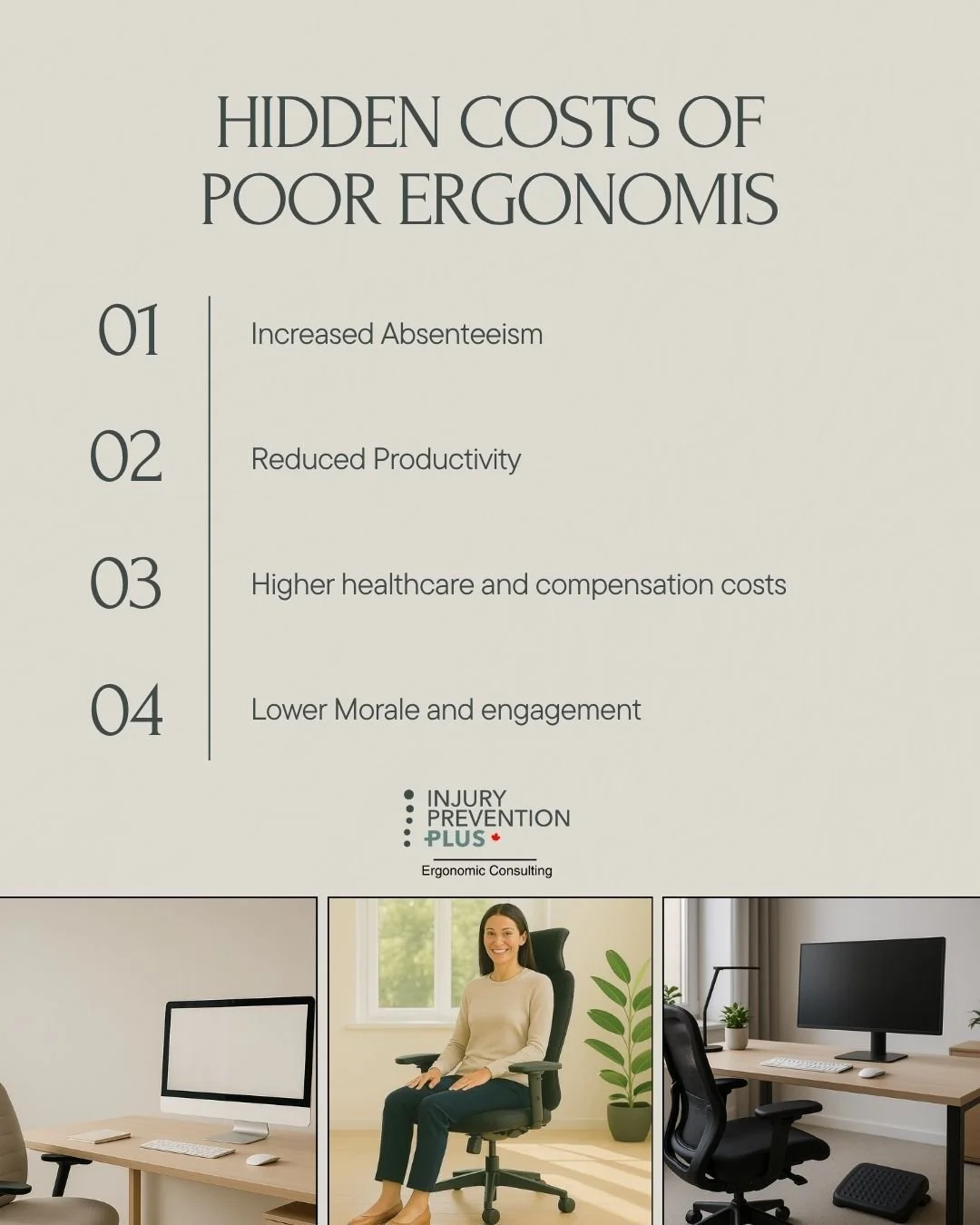 The Hidden Cost of Poor Ergonomics in the Workplace

Ergonomic issues in the office often go unnoticed&mdash;until they start costing your business. From chronic back pain to repetitive strain injuries, poor workstation setups can lead to:

- Increas