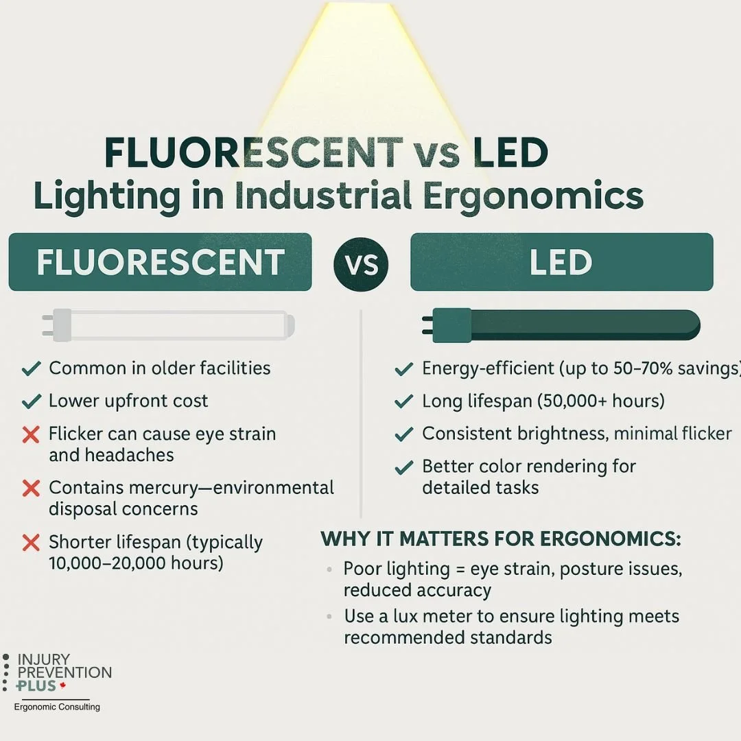 Fluorescent vs LED: Which is Better for  Workspaces?

Fluorescent Lighting
✔ Common in older facilities
✔ Lower upfront cost
✖ Flicker can cause eye strain and headaches
✖ Contains mercury&mdash;environmental disposal concerns
✖ Shorter lifespan (typ