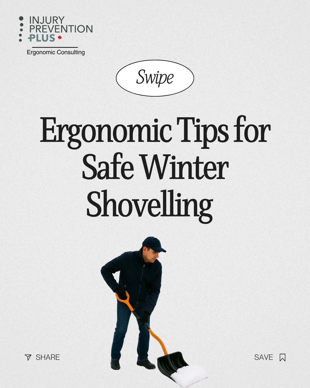 Winter is here, and so is the snow!

Shoveling might seem simple, but poor technique can lead to back strain or injury. Here are 5 ergonomic tips to keep you safe:
1. Warm Up First &ndash; A few minutes of stretching helps prevent muscle strain.
2. C