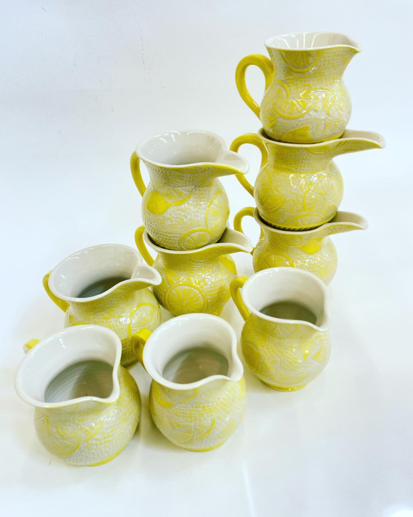 Lemonade jugs fresh from the kiln! Available now and at SUMMER SIZZLER Clay Festival Saturday, July 8th, 11-4 at the Mergatroid Building Courtyard &amp; Georgina Lohan Studio! Come on down and check out all the cool pottery from these Vancouver artis