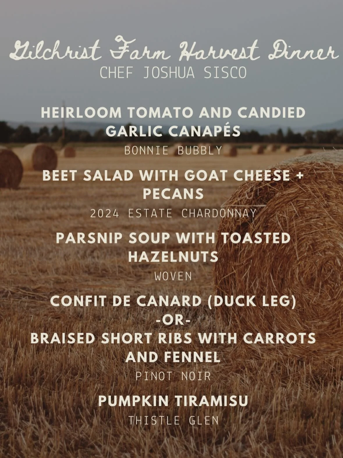 Join us for our Fall Harvest Dinner on Wednesday, October 8th! Coursed dinner with wine pairings by Chef Joshua Sisco, and live music from Jesse Jefferson. Link for tickets in bio! See you there.