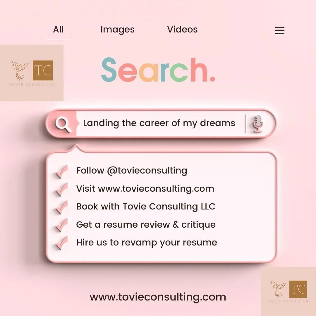 Having trouble landing the career of your dreams? Not sure which direction you're heading? We're here to help! Contact us today. Book your consultation online. 

Visit us online at www.tovieconsulting.com

#tovieconsulting #tovieconsultinglife #tovie