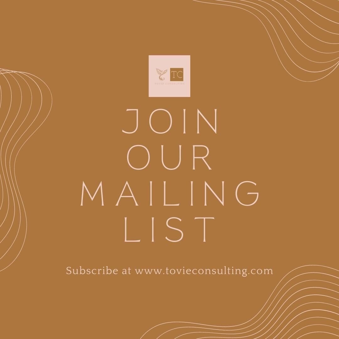 Join our mailing list today. Be the first to know about exclusive events, offers, new services, and more! Visit our website at www.tovieconsulting.com to sign up! 

#tovieconsulting #tovieconsultinglife #tovieconsultingllc #professionaldevelopment #p