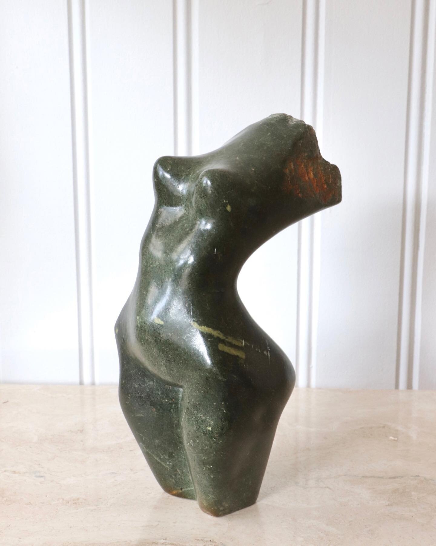 SOLD Large soapstone female torso sculpture measuring 14 inches tall and 7 inches wide. Can be styled in a variety of ways as seen. In good condition with wear consistent with age. $685

#interiordesign #homedecor #art #vintage