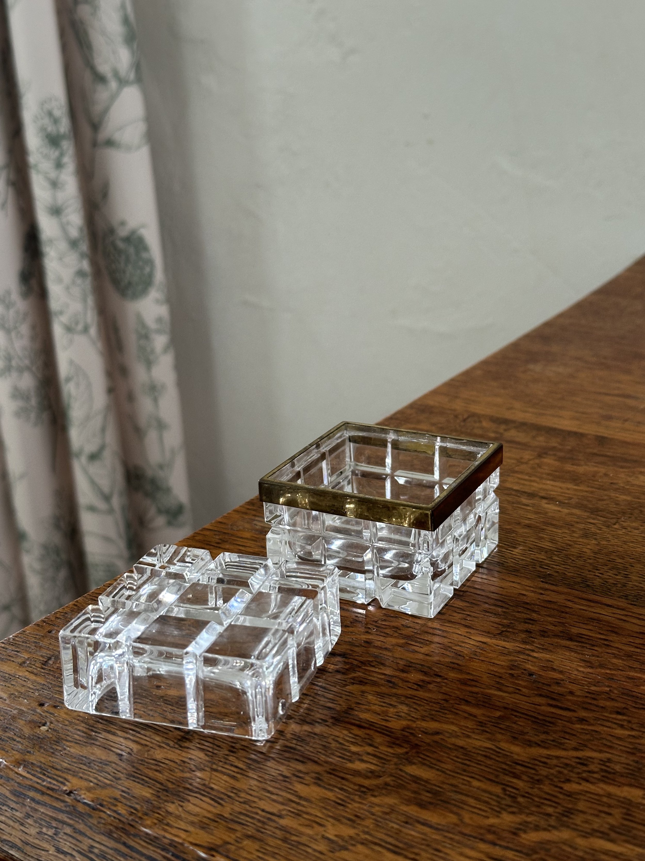 Vintage Italian crystal and brass jewelry dish