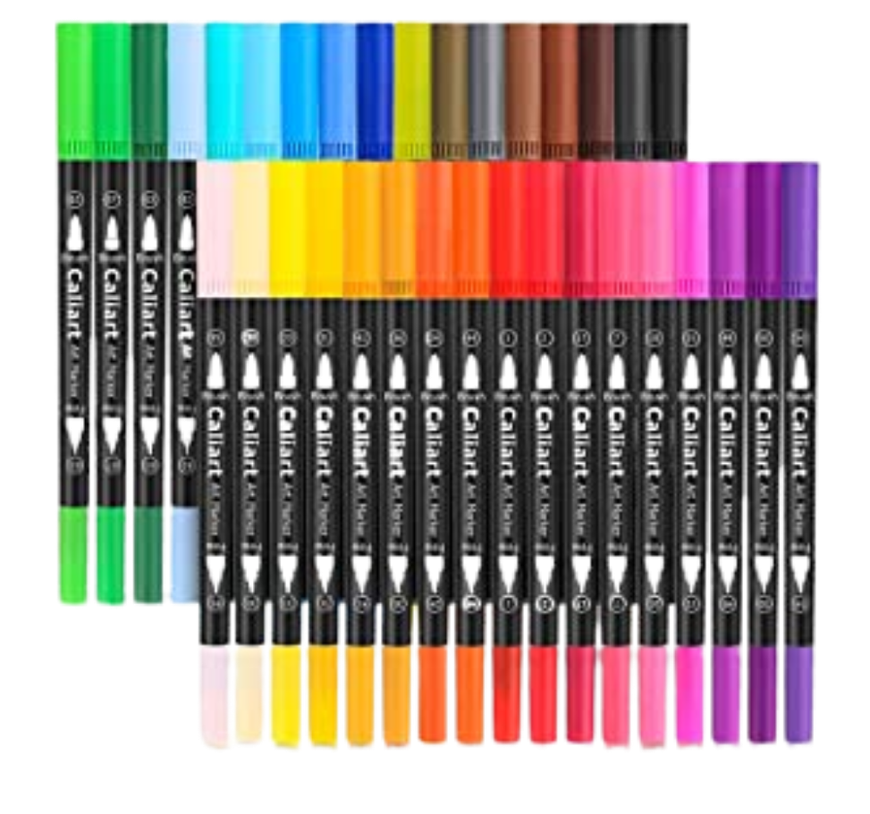 Caliart 24-Color Shimmer Markers Set, Double-Line Drawing Doodle