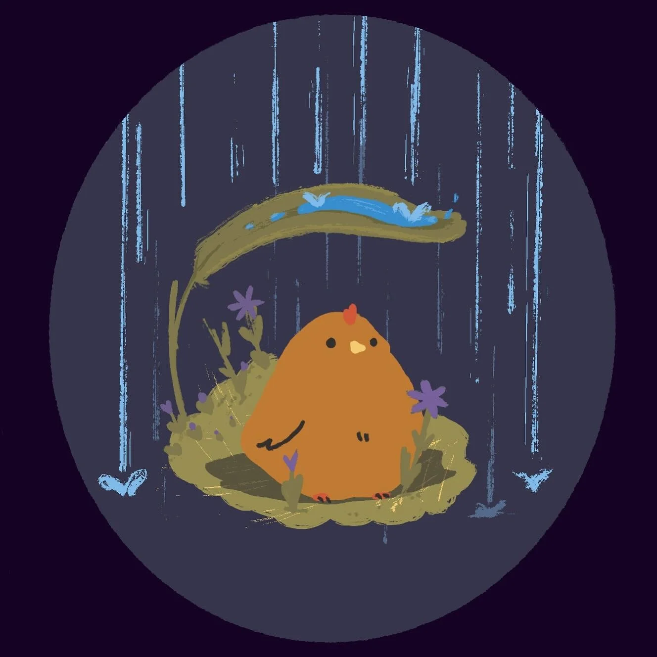 Happy new year!! Wishing for everyone to find a leaf to sit under and rest with like this chicken