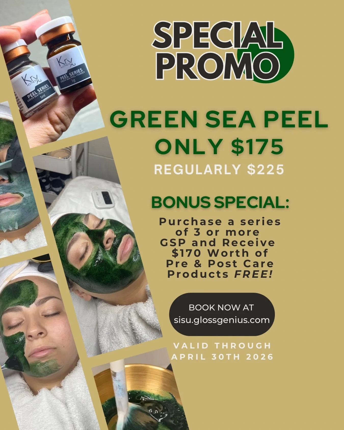 I&rsquo;m excited to announce my special offer for the KrX Green Sea Peel! 

The GSP is a natural, acid-free Korean resurfacing treatment using marine sponge spicules (microscopic needles) to stimulate collagen, exfoliate, and renew skin, offering an