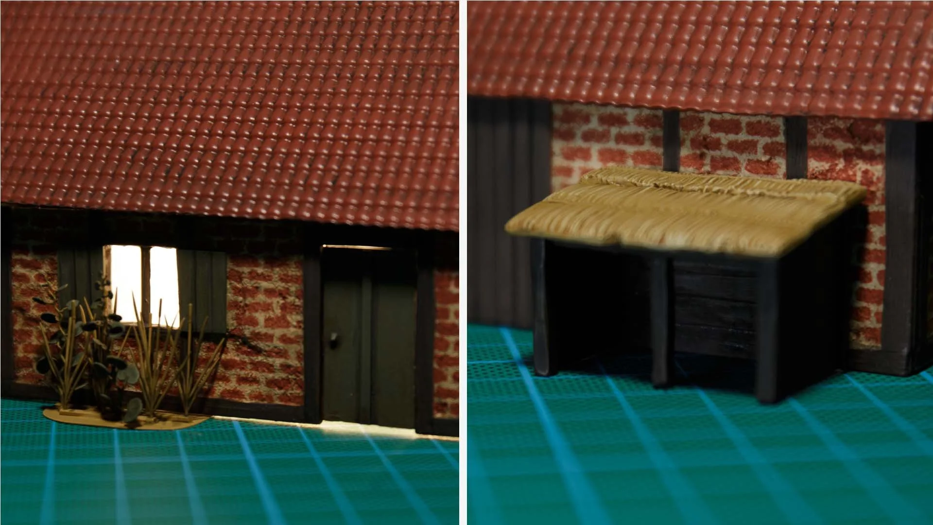  I can even fit a small light inside the houses! I use baking paper in the window to make the light softer. The plants are H0-scale and are just meant to add some interest here and there in photos, hence no basing. The small shed comes with the kit, 