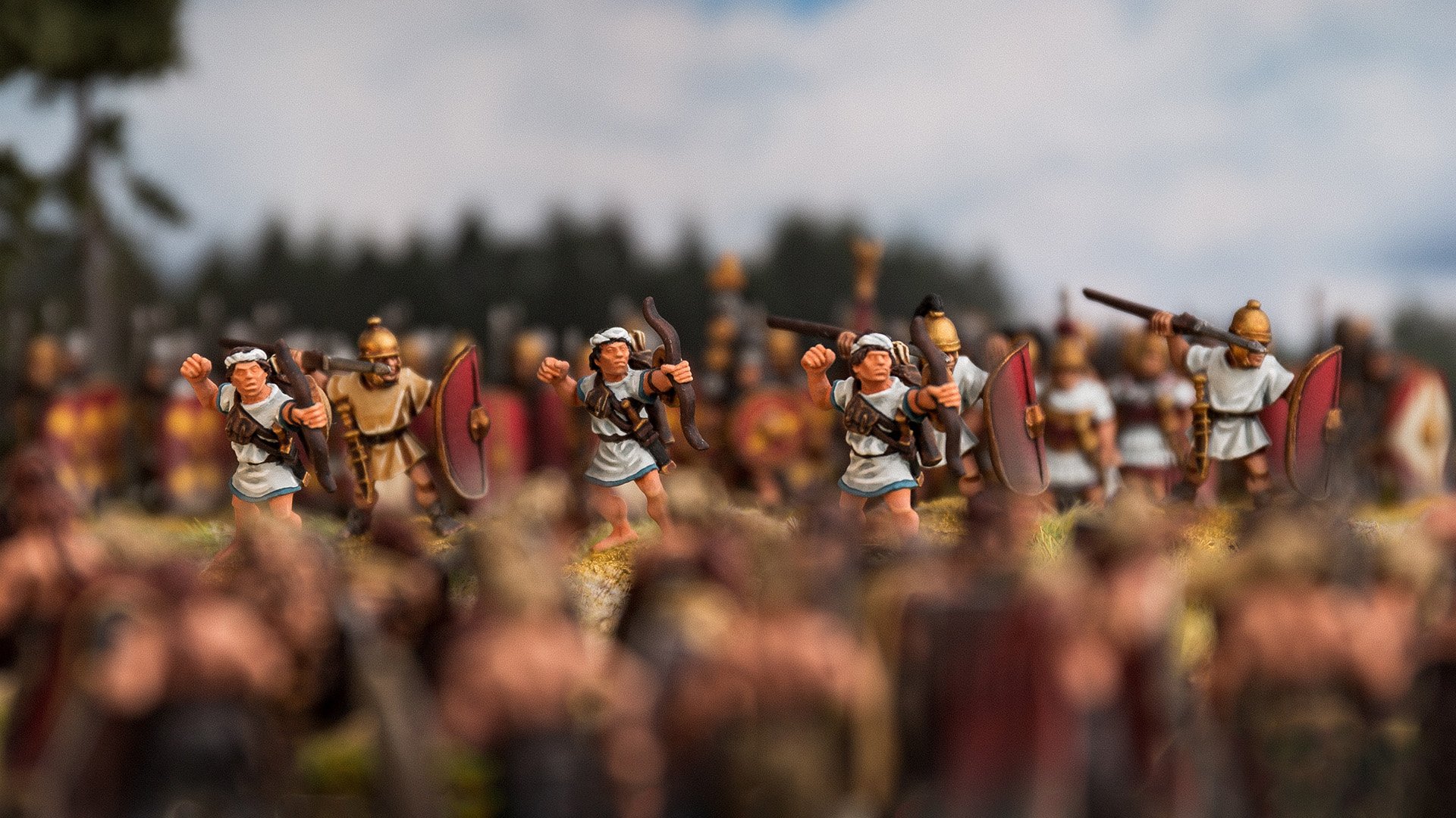  Cretan archers attack Germanic warriors, east of the Rhine, 54 BC. 