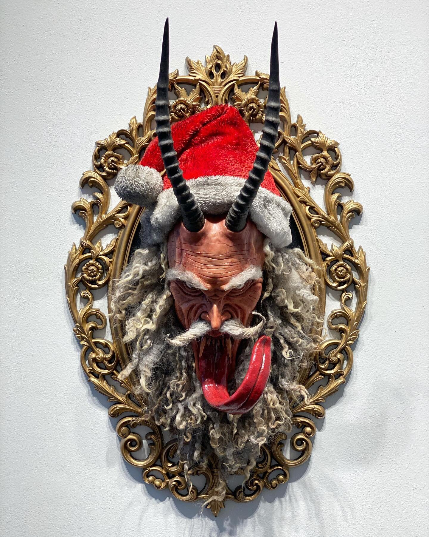 My clay sculpture in this years @rva_krampusnacht at @gallery5arts . Sculpted over top a real African Blesbok skull.