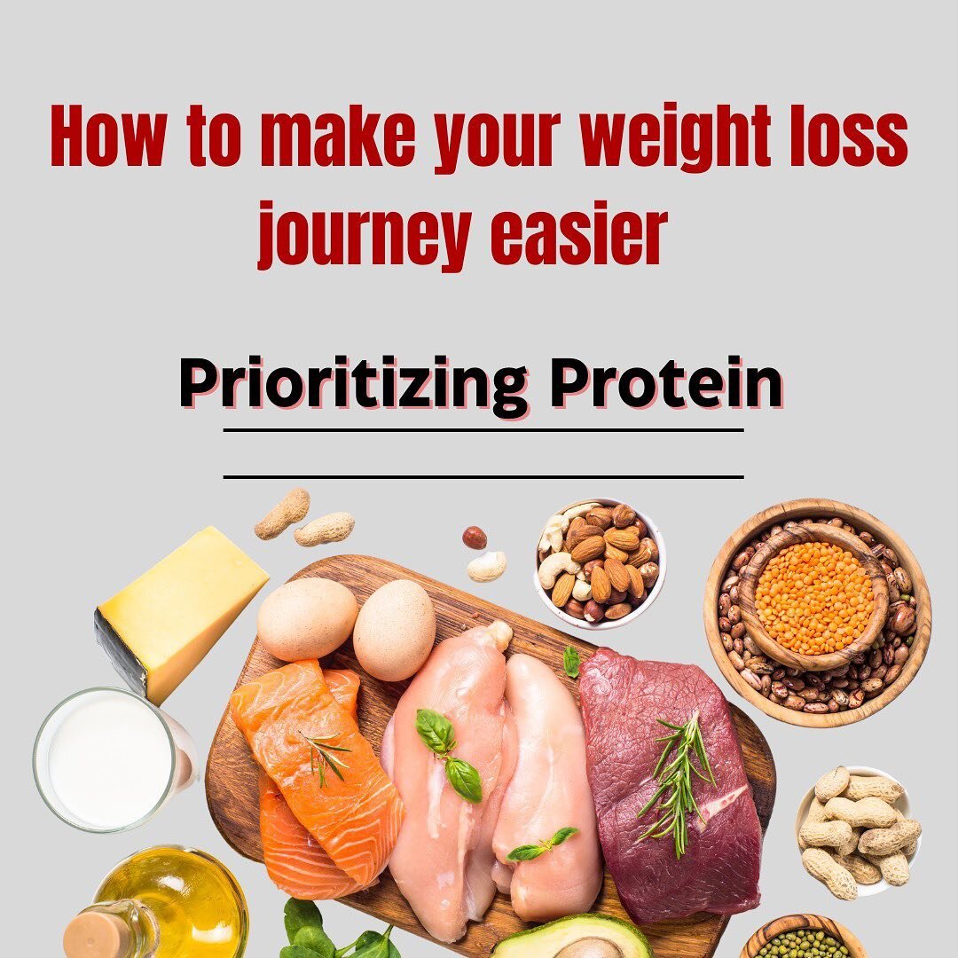 How to make your weight loss/fat loss journey easier ‼️
 
🍗PRIORITIZING PROTEIN 🍗
 
&bull; Helps to keep you fuller for longer
&bull; Helps build lean muscle mass
&bull; Helps boost your metabolism
 
Focus on getting protein in at each meal you eat