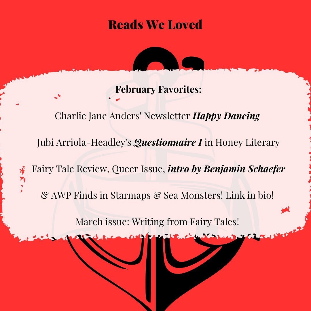 Reads we loved: Here are some texts we loved in February. Charlie Jane Anders&rsquo; Newsletter is magnificent; Jubi Arriola-Headley&rsquo;s poem in @honeyliterary is 🔥, and we loved Benjamin Schaefer&rsquo;s introduction to the Queer Issue of @fair