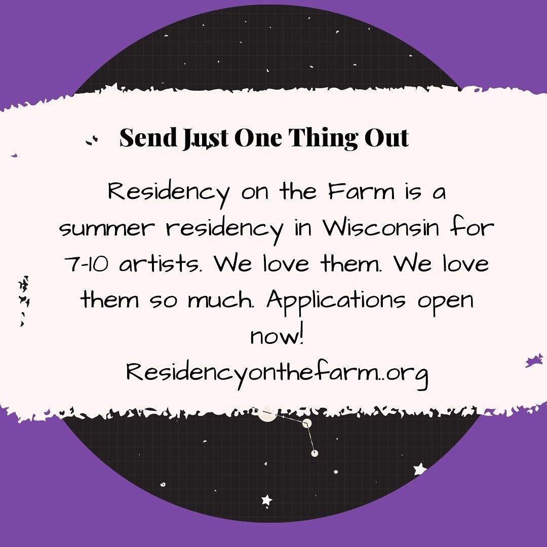 ID: Star map with a writing submission opportunity: @r_onthe_f Residency on the Farm is a summer residency in Wisconsin for 7-10 artists. We love them. This residency is run by the best people. MUFFIN ALERT. We love them so much. Applications open no