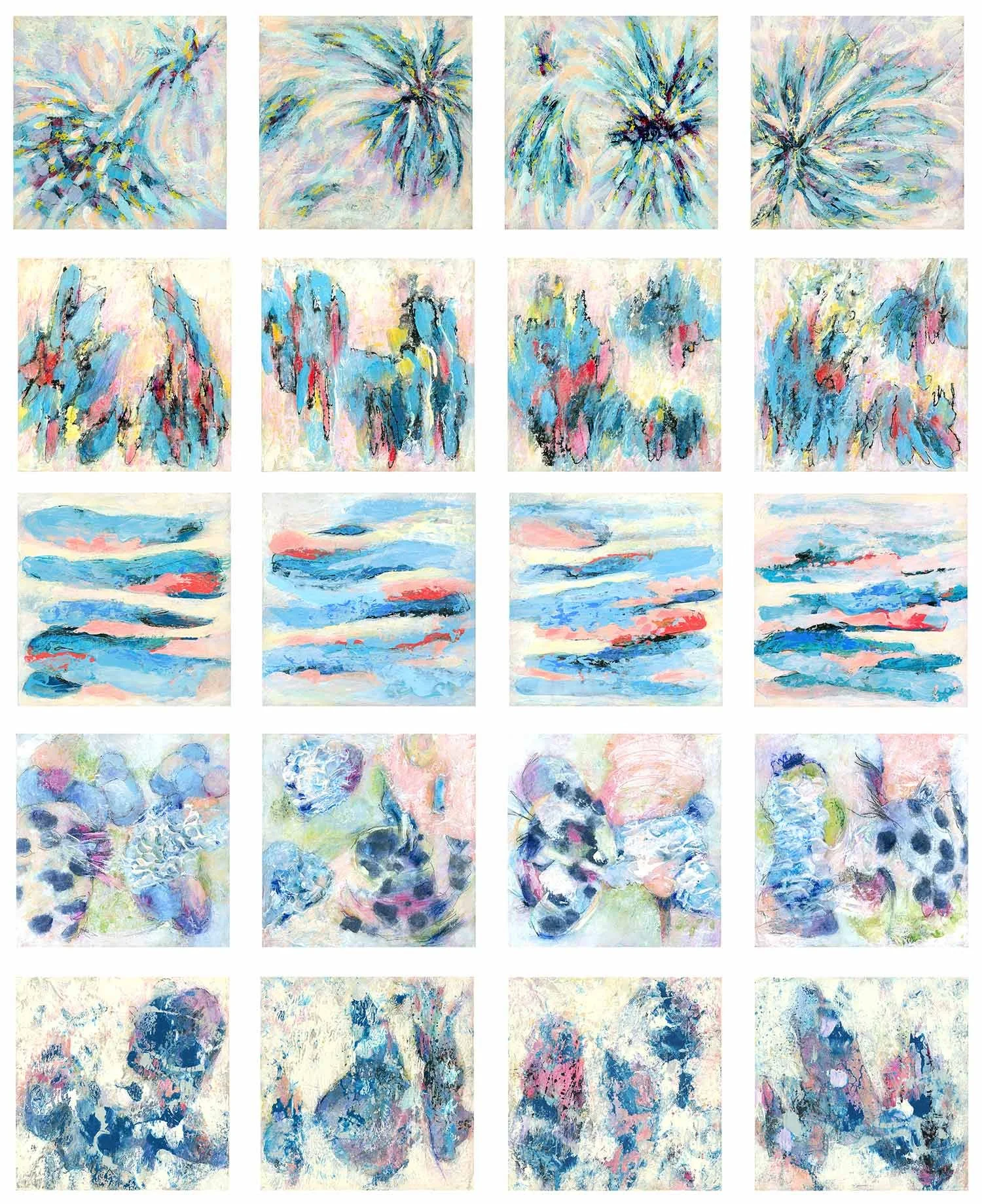 20 small blue paintings in the living color series by shirley williams
