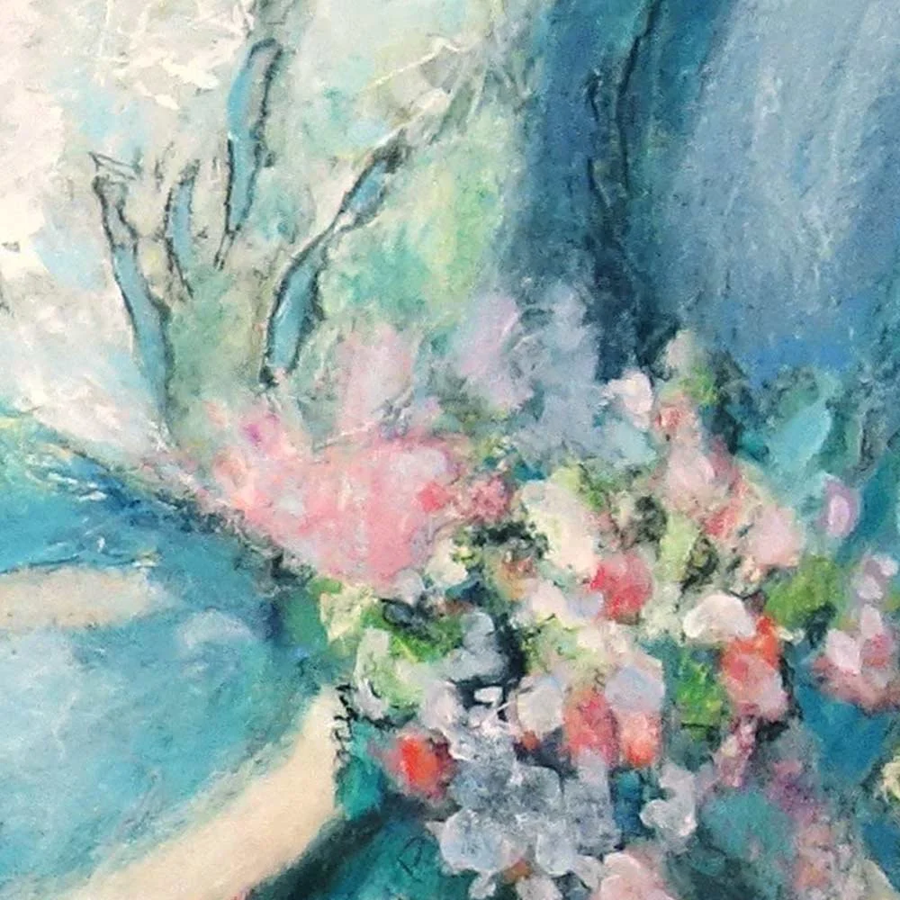 detail of growth cycle painting in blues and pinks