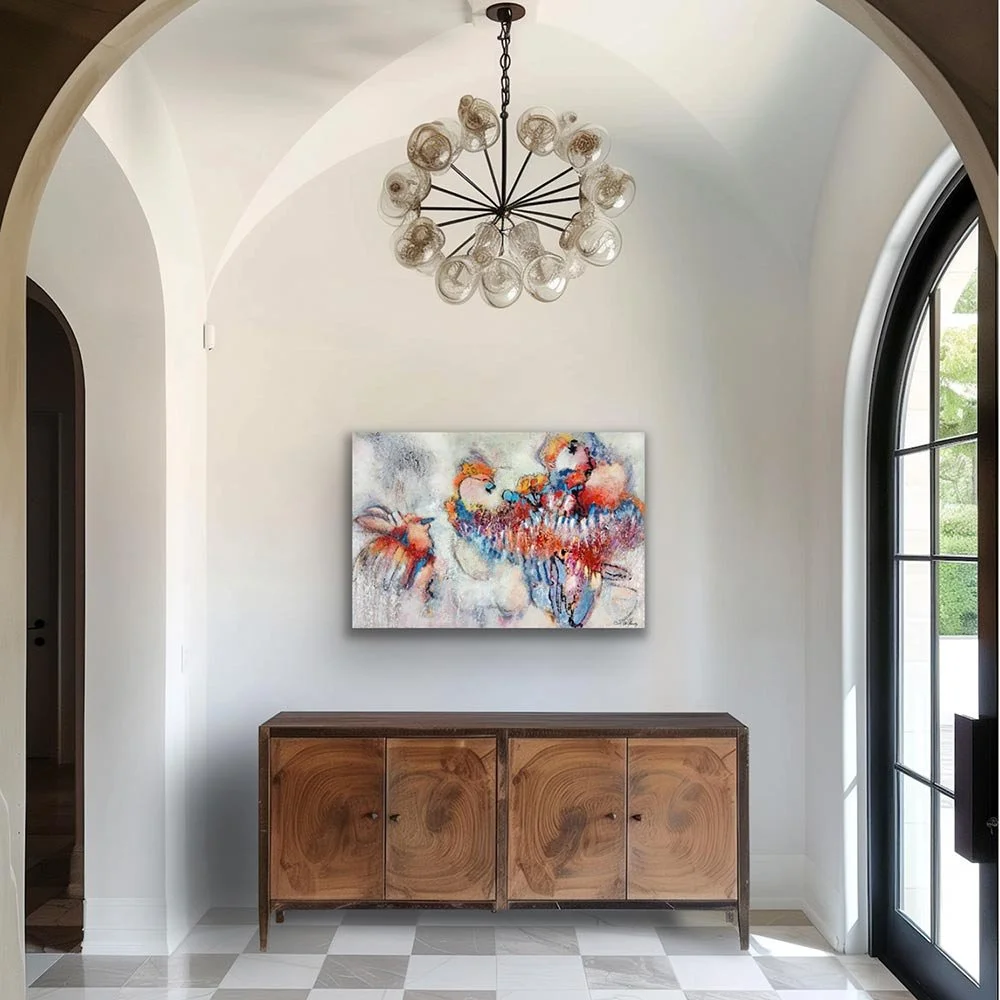 Crimson Bloom painting shown in entrance hall