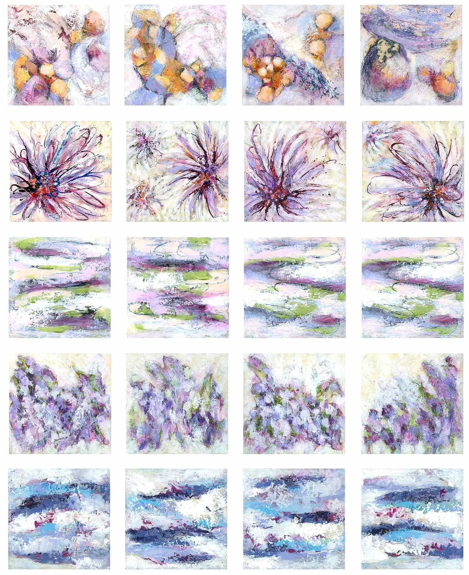 20 small violet paintings in the living color series by shirley williams