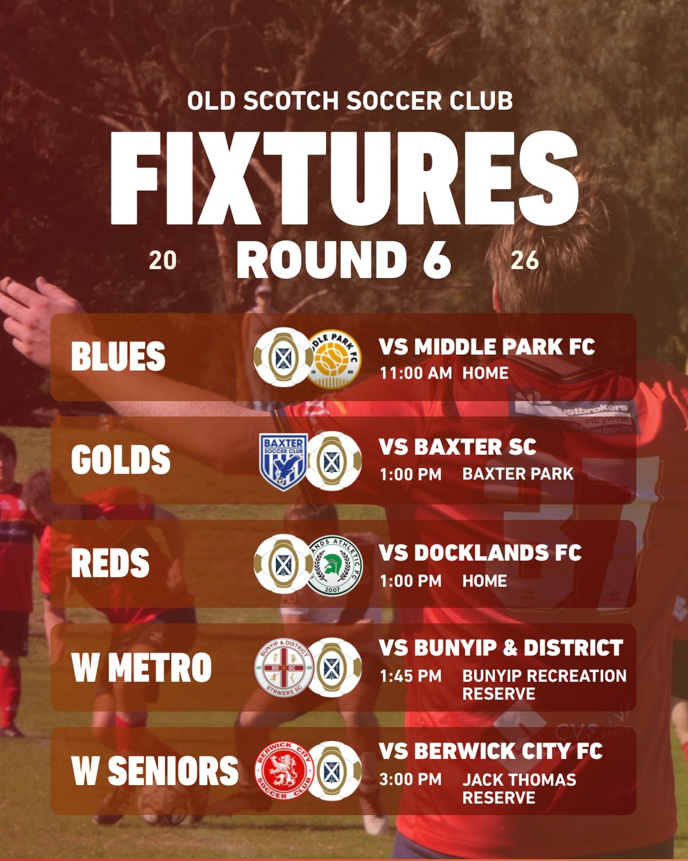 R6 fixtures for our Sunday Teams

We&rsquo;ve got a two games at home, and the rest away! Bring a jacket or umbrella if you&rsquo;re coming down to support us, we&rsquo;re forecasted for some light rain🧥☔️