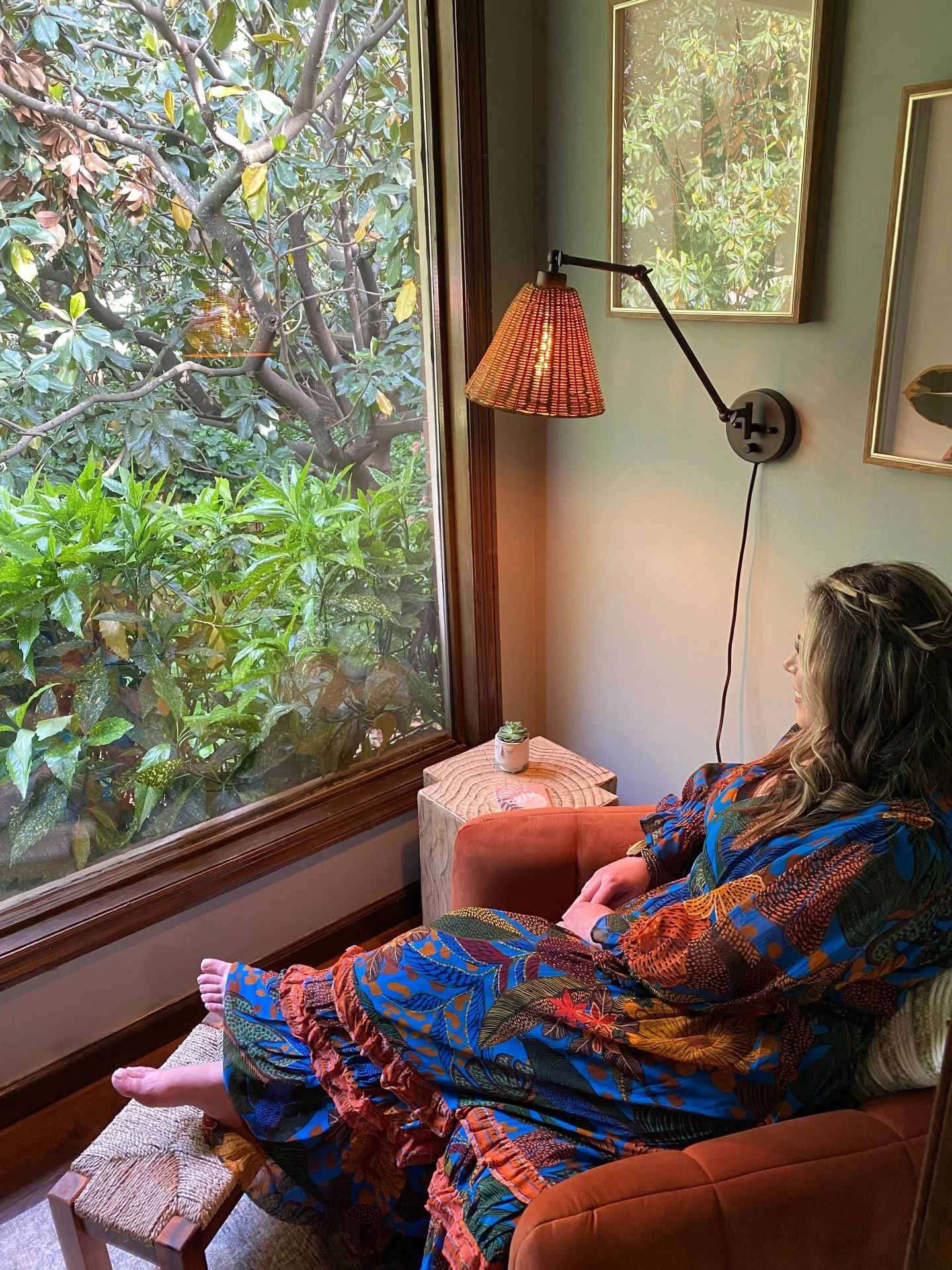 From concept to reality, this is our reading nook! We had this tiny little room with a huge picture window that we just knew could be a special place. It even has it&rsquo;s own private bathroom! Members can hang out here between sessions, or anytime