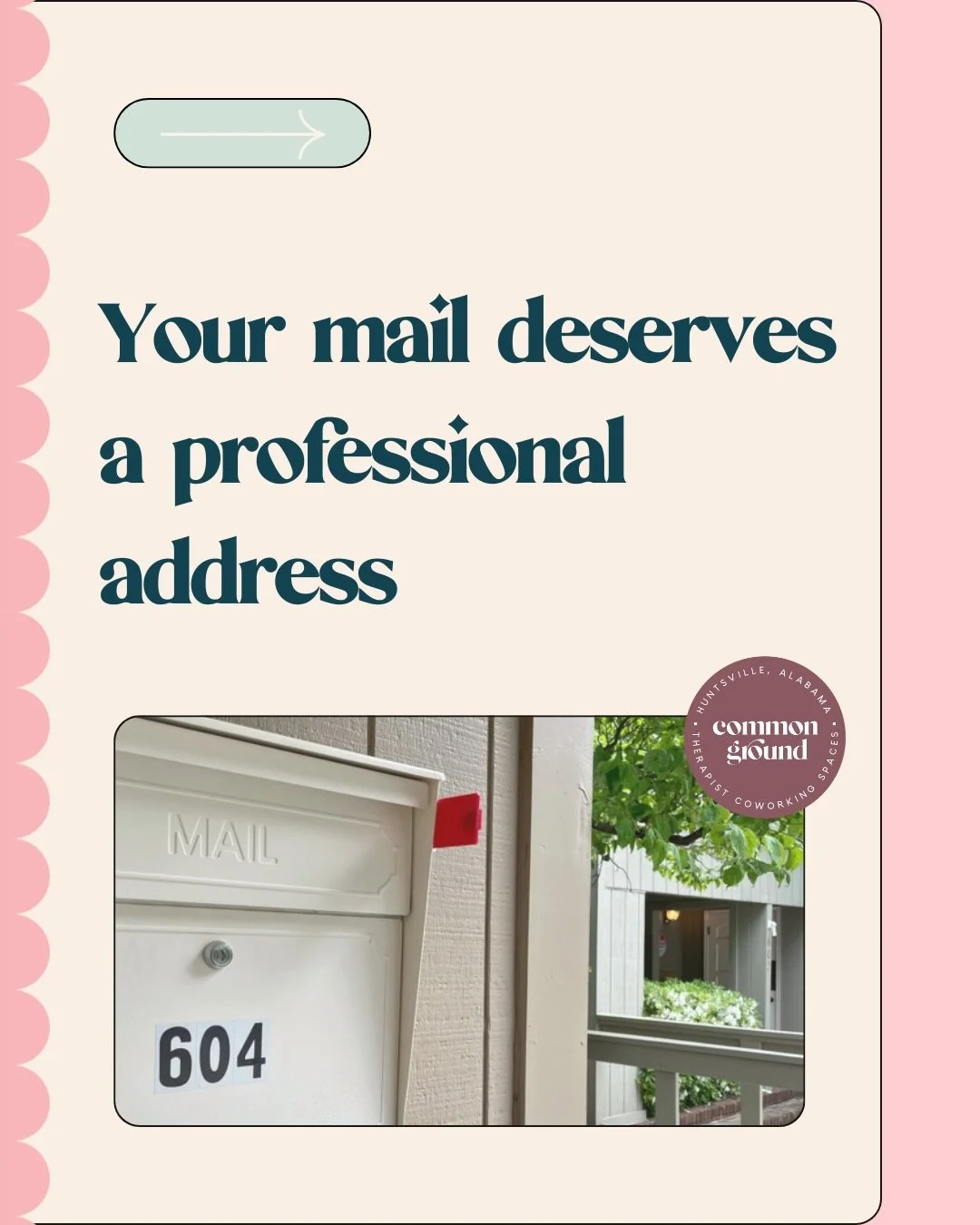 Your home address isn&rsquo;t your practice address.
If you&rsquo;re a therapist in Alabama, especially doing telehealth, you don&rsquo;t have to use your home for business mail. Common Ground offers a professional address, mail handling, and the bon