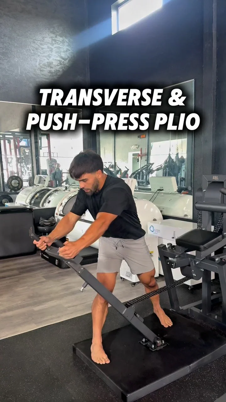 The difference between being strong and being explosive is how well you can handle force in real time.
The Transverse Plio trains the trunk to redirect torque — rotation under pressure, where most athletes lose power. The Push Press Plio build