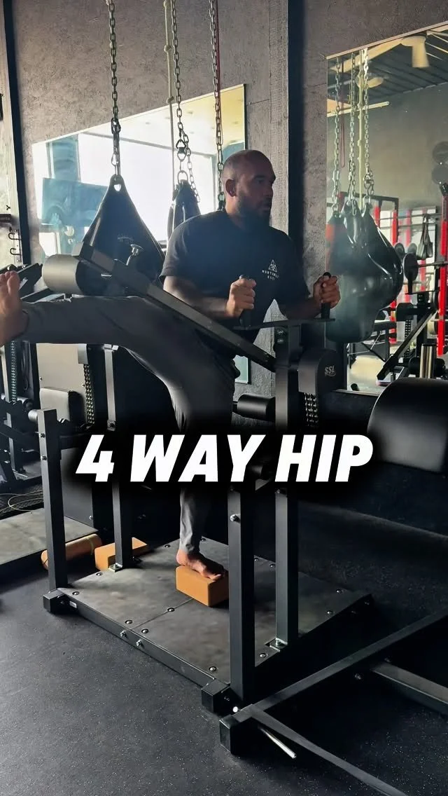 Most training only hits the hips in one plane — forward and backward. That leaves weak links.
The 4-Way Hip fixes that by building strength in all directions — flexion, extension, abduction, and adduction. It develops the glute med and m
