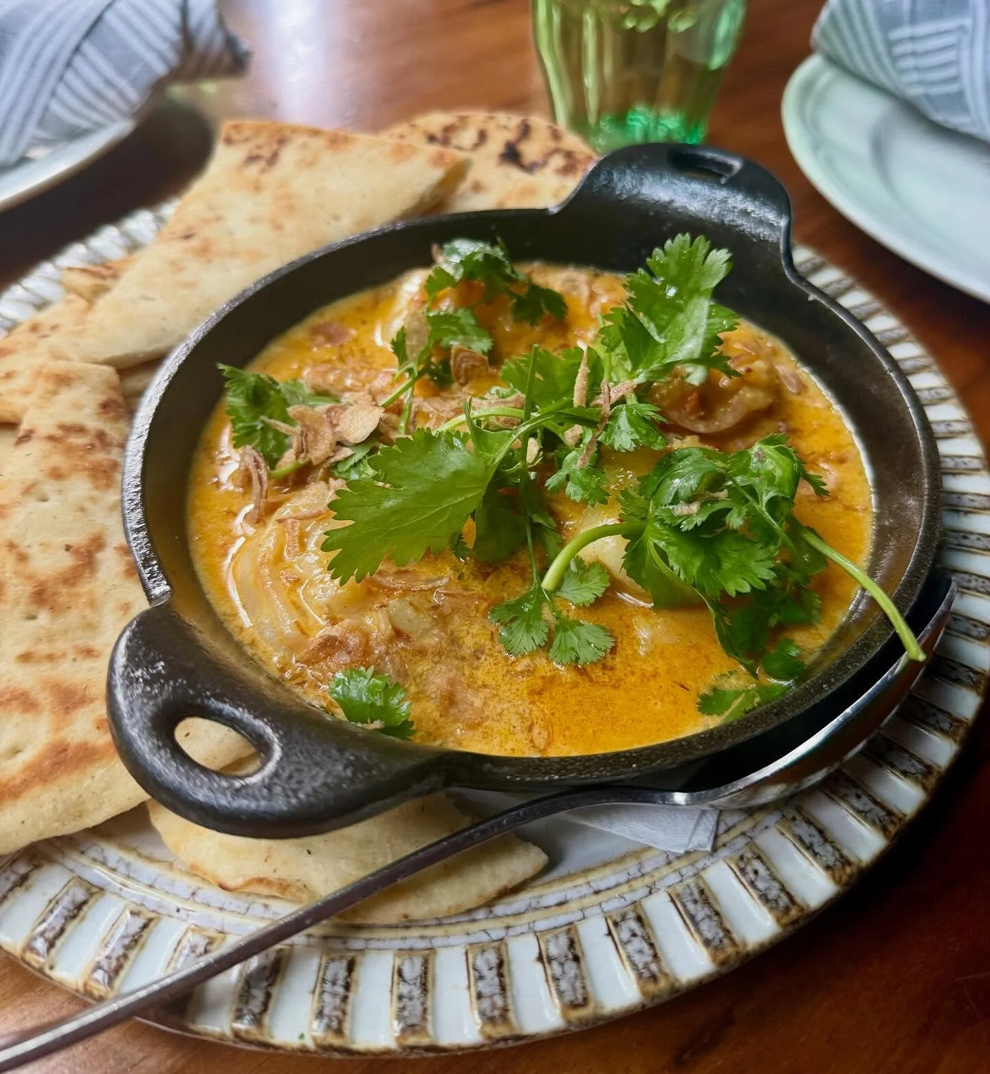 ✨ SPECIAL ALERT 🦐✨ You need this in your life. Our new Malabar Shrimp. Sweet and tender gulf shrimp swimming in a luxuriously creamy sauce of vadouvan spice, ginger, coconut milk, and a kick of Calabrian chili. Served with warm, pillowy naan to soak