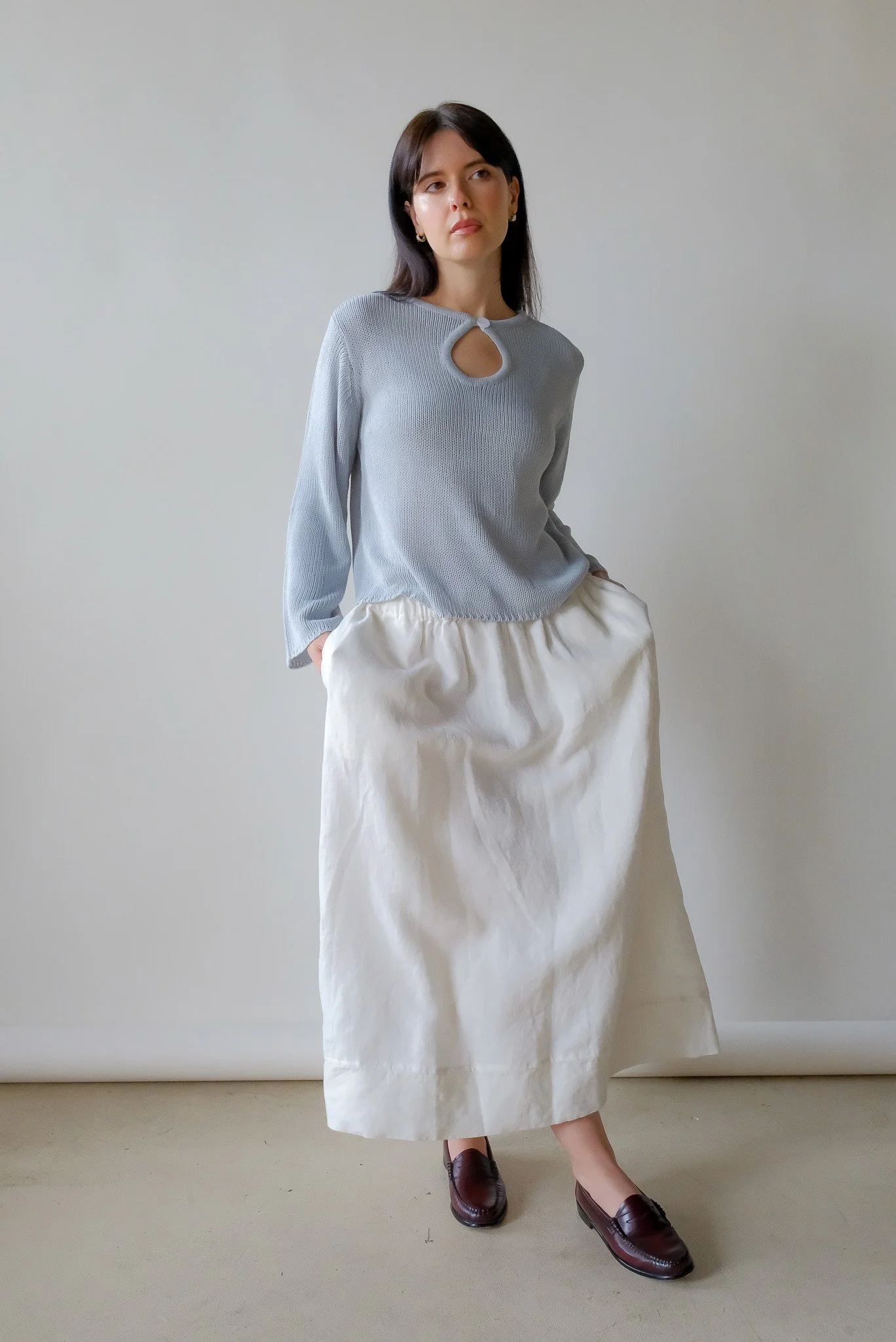 LA Relaxed Washed Linen Skirt - White