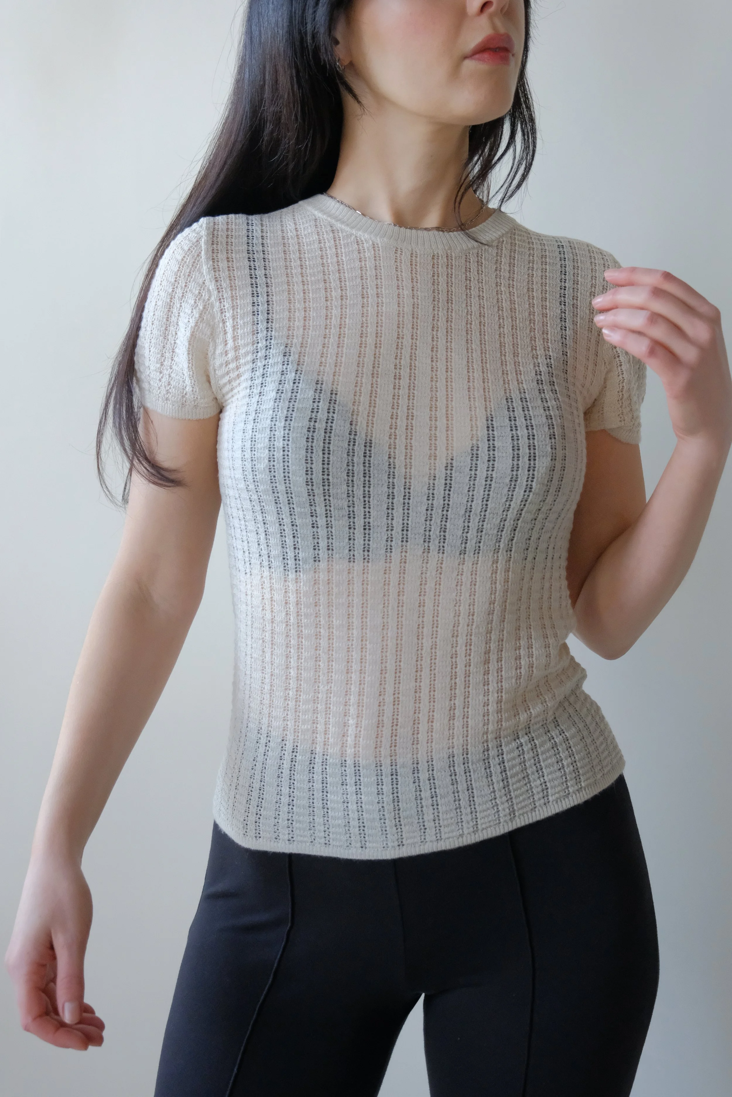 Rhye Pointelle Knit Tee in Cream