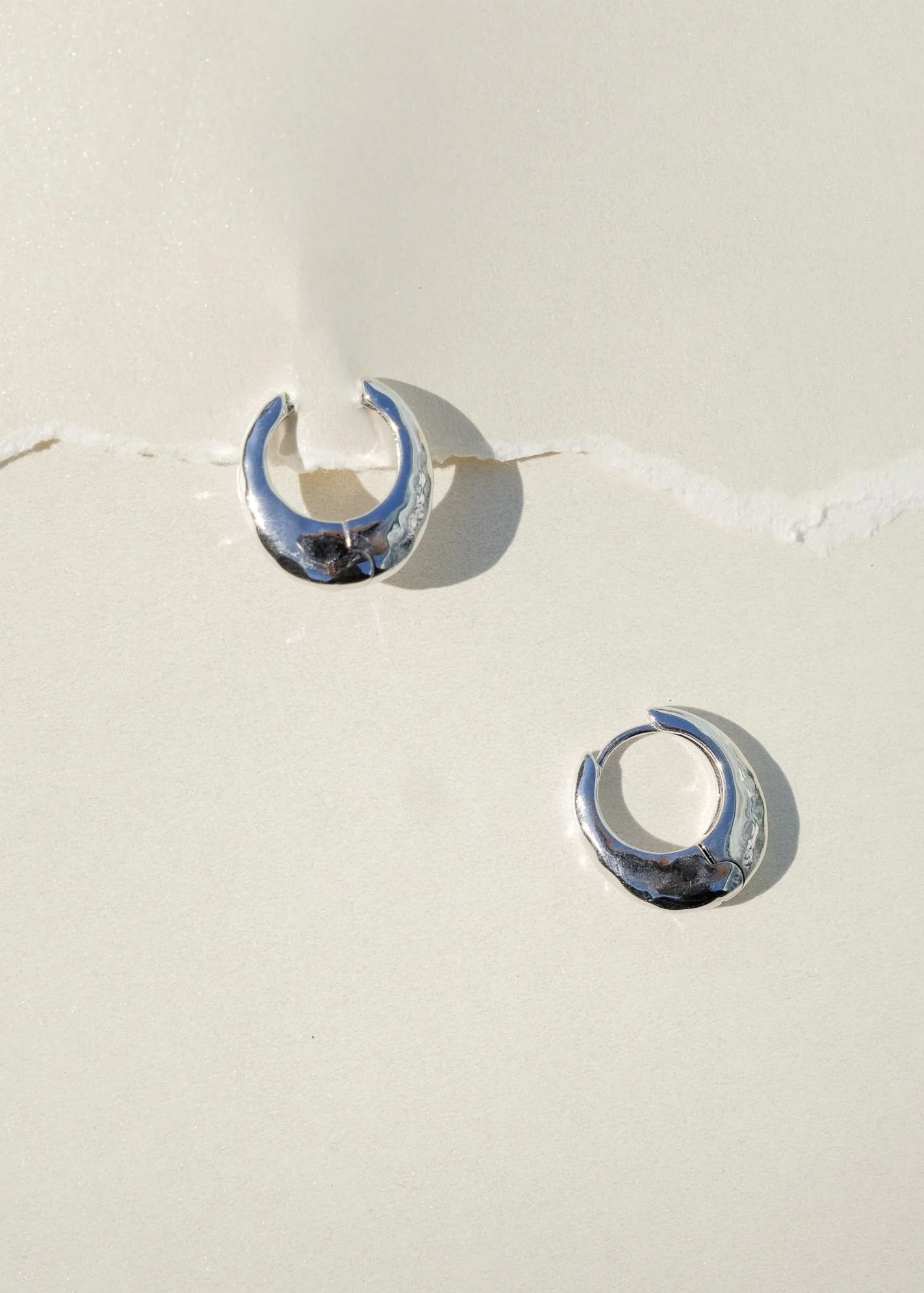 Hammered Droplet Hoop in Silver