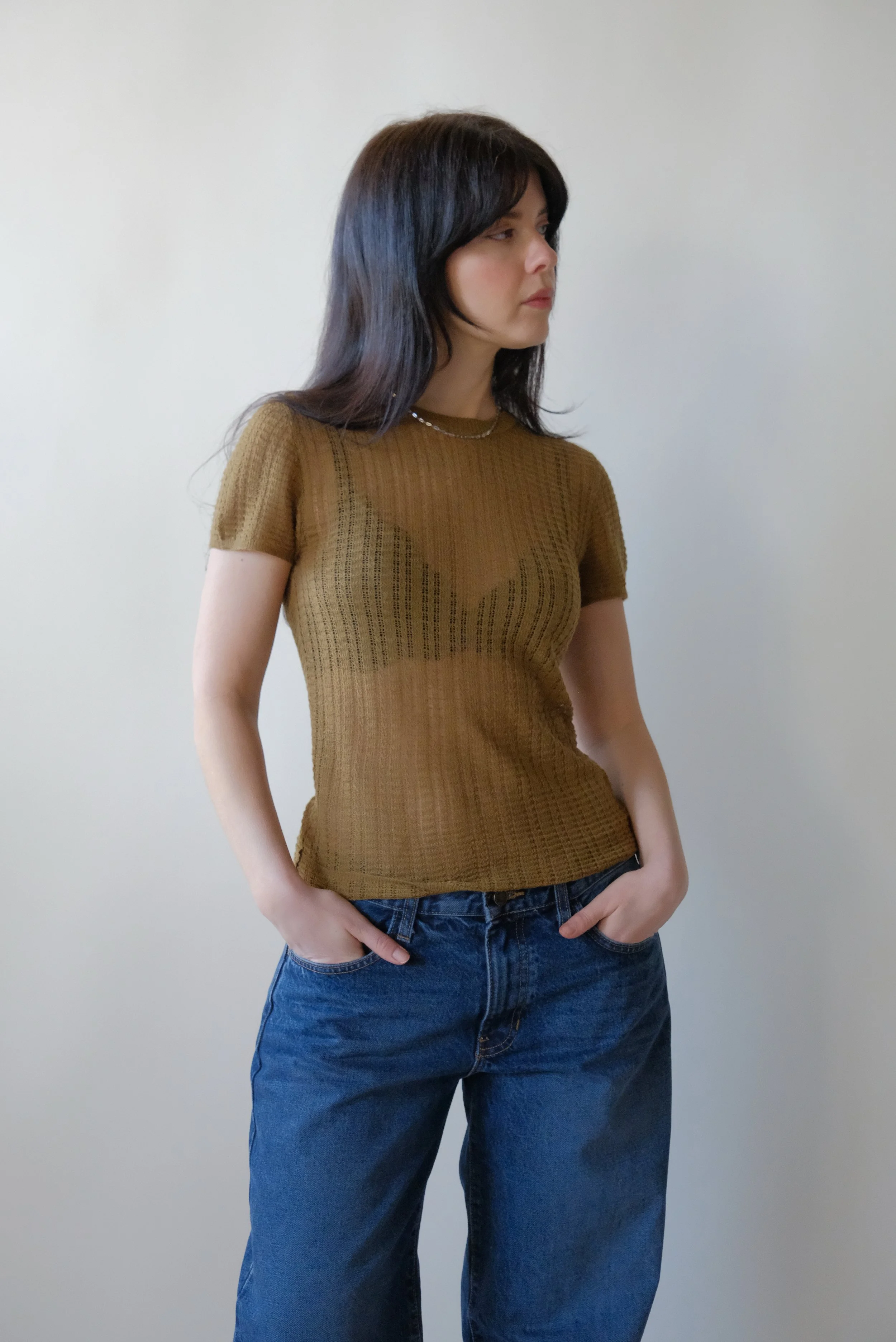 Rhye Pointelle Knit Tee in Olive