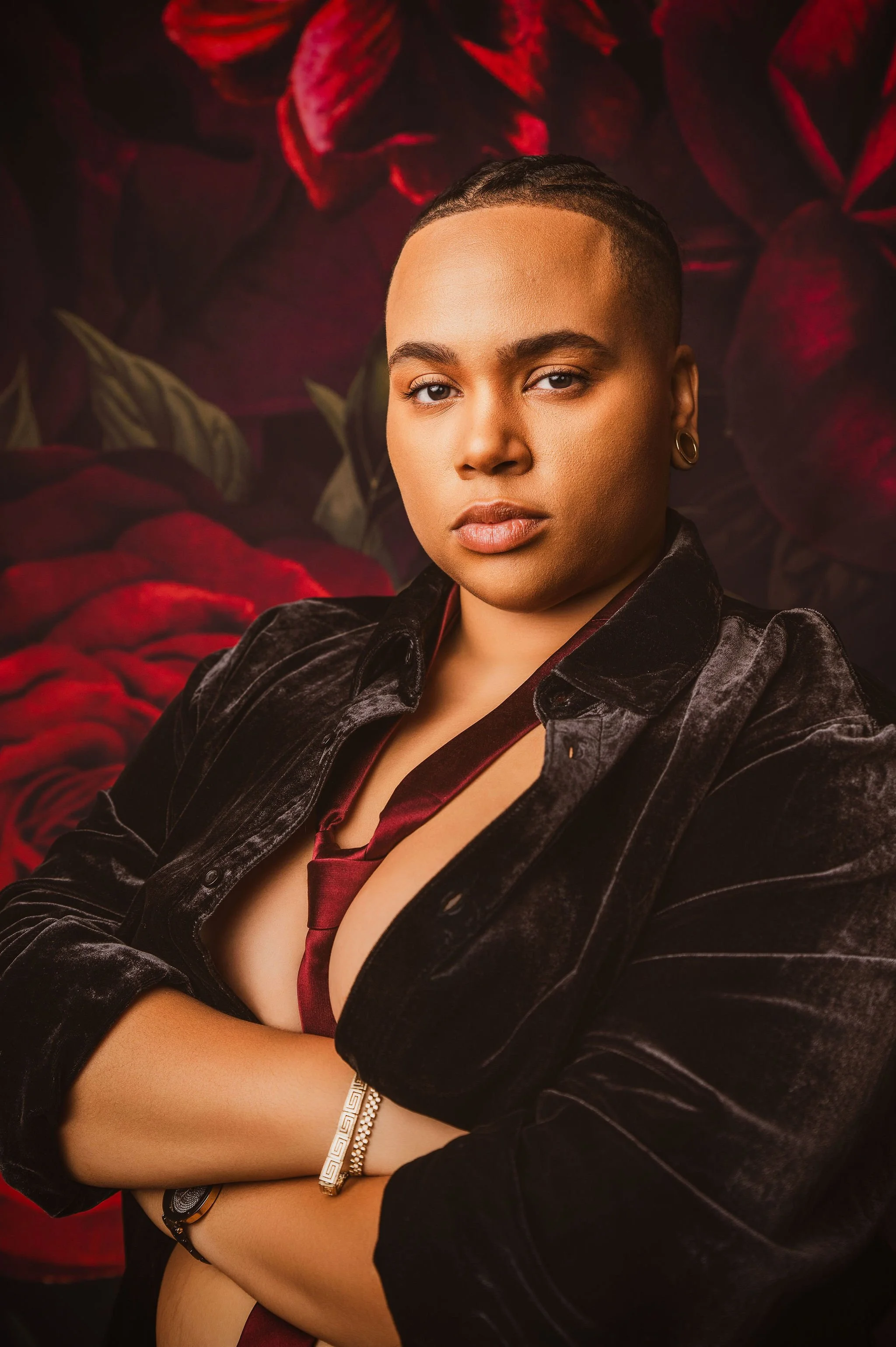 Stud lesbian poses for masculine leaning boudoir portraits at My Boudoir Atlanta.